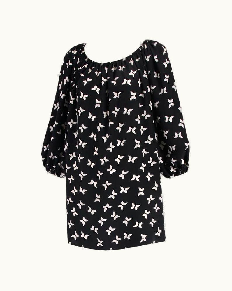 Saint Laurent Yves Saint Laurent Black & White Butterfly Print Silk Tunic Top