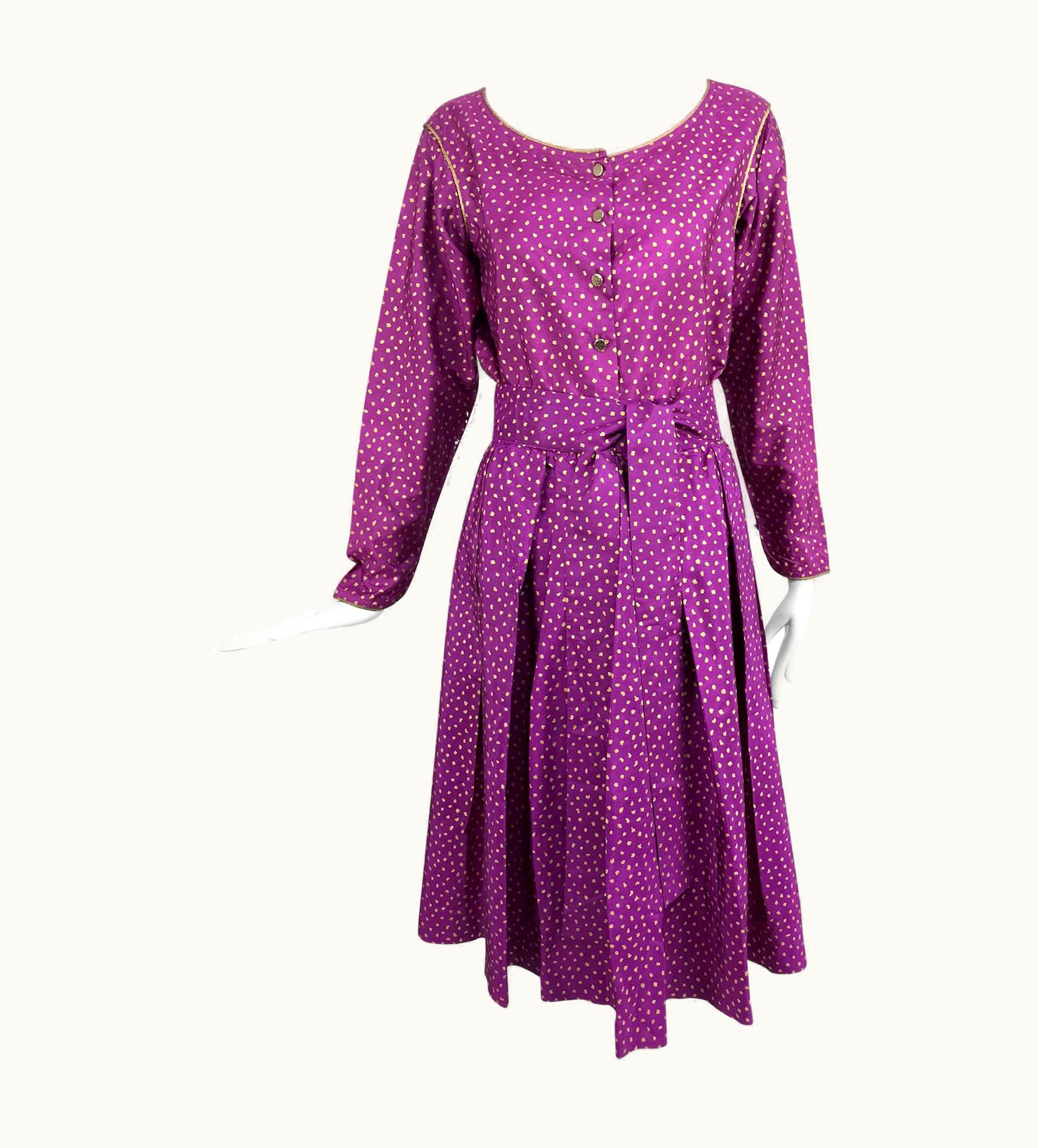 Saint Laurent Yves Saint Laurent Fuchsia And Gold Silk Print Skirt Set 1970s