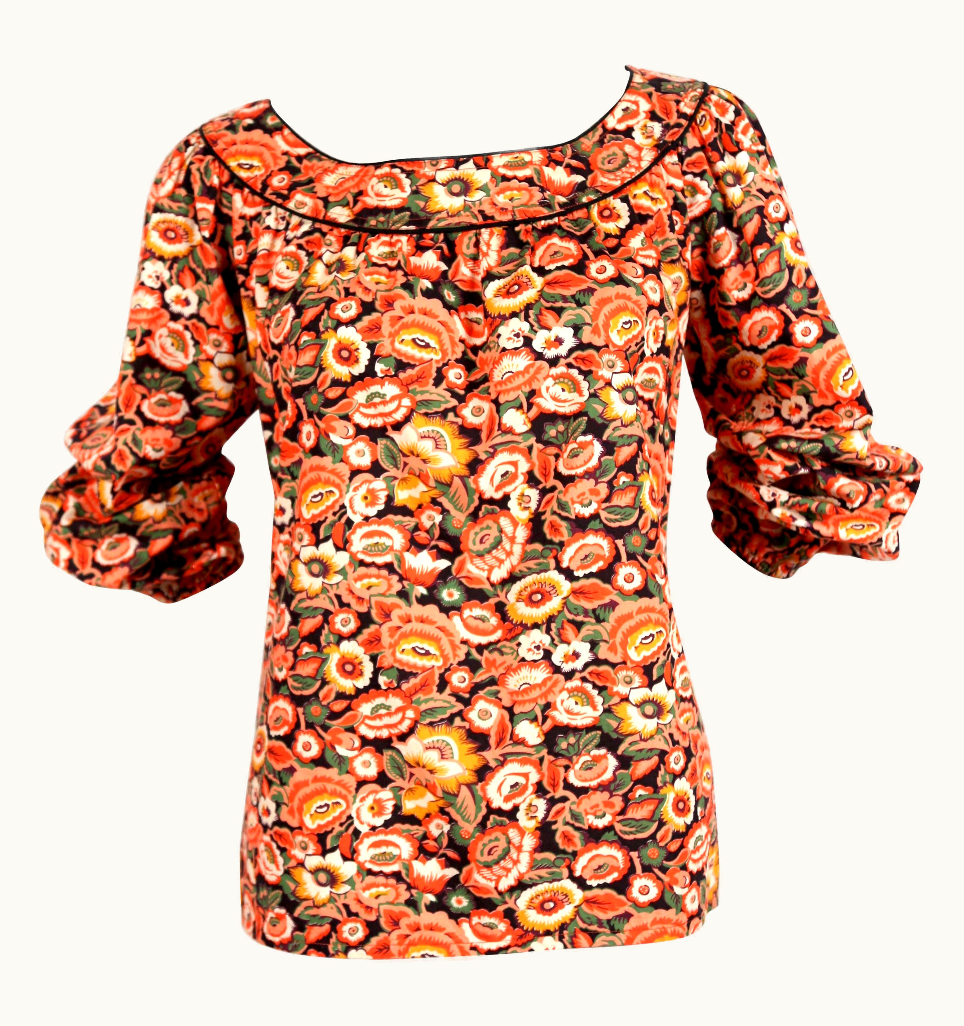 Saint Laurent 1970' Yves Saint Laurent Floral Printed Cotton Peasant Top