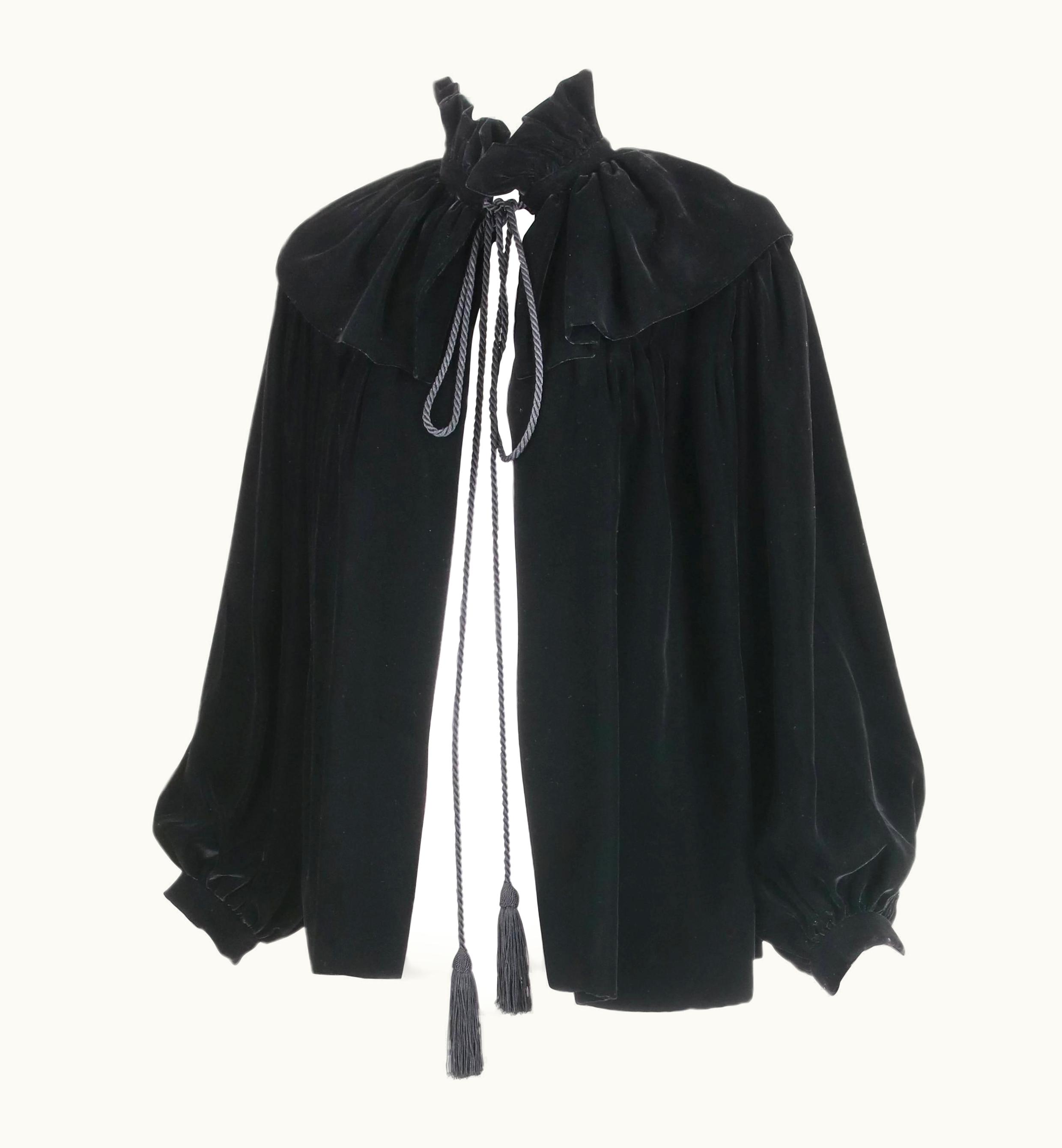 Saint Laurent 1970' Yves Saint Laurent YSL Black Velvet Russian Collection Jacket w/Silk Ties