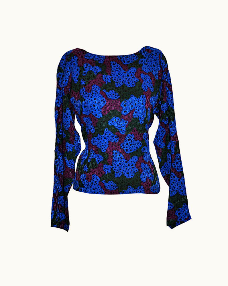 Saint Laurent Rare Yves Saint Laurent Multi-Colored Floral Silk Crepe Di Chine Blouse