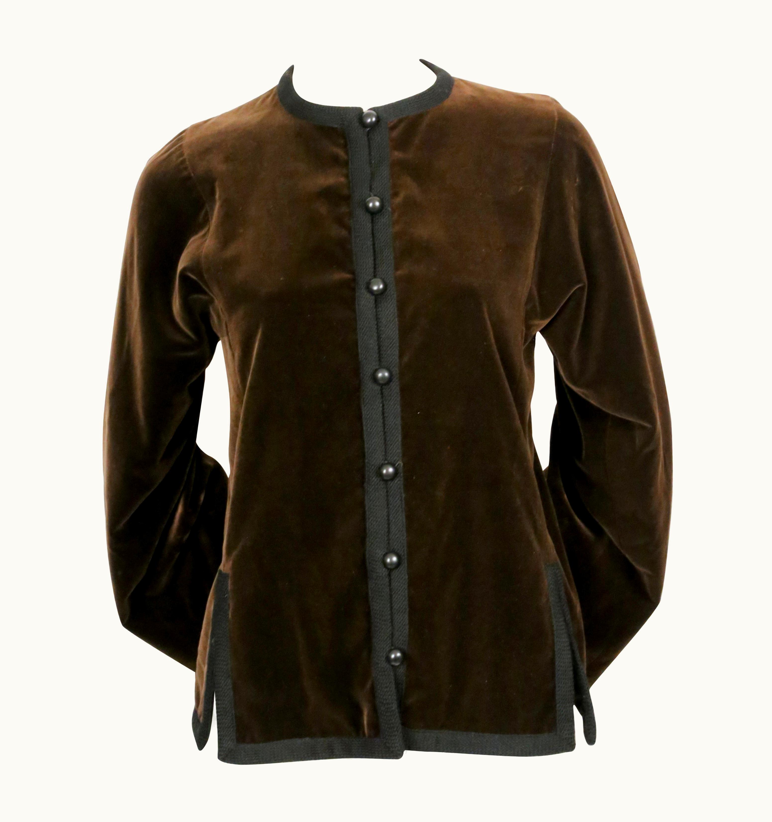 Saint Laurent 1976 Yves Saint Laurent Russian Collection Brown Velvet Jacket With Black Trim