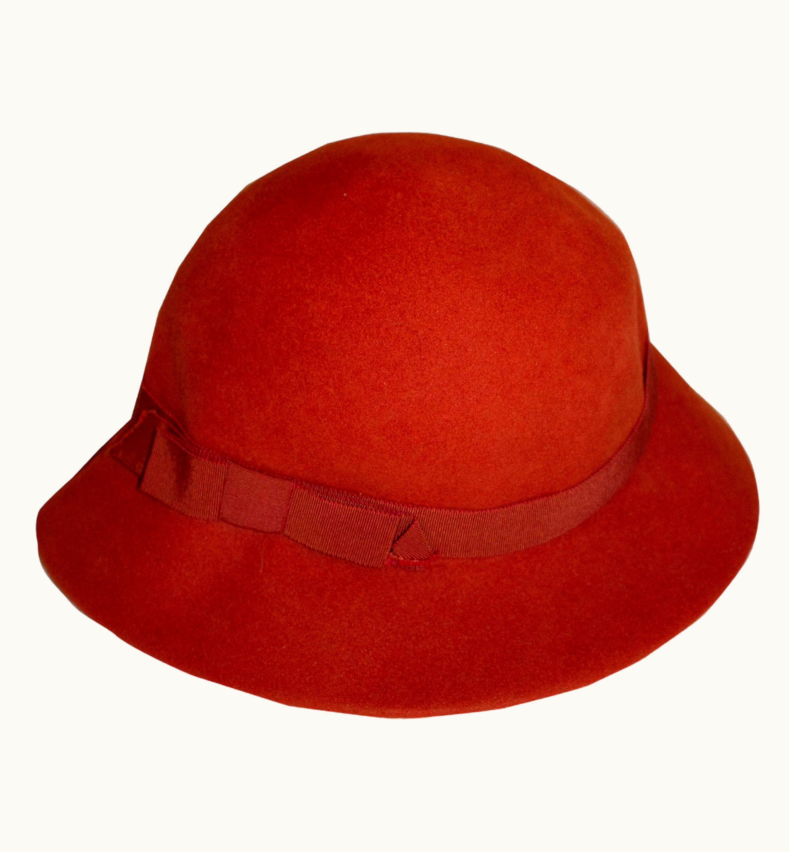 Saint Laurent Vintage Yves Saint Laurent Rust Wool Hat With Ribbon Detail