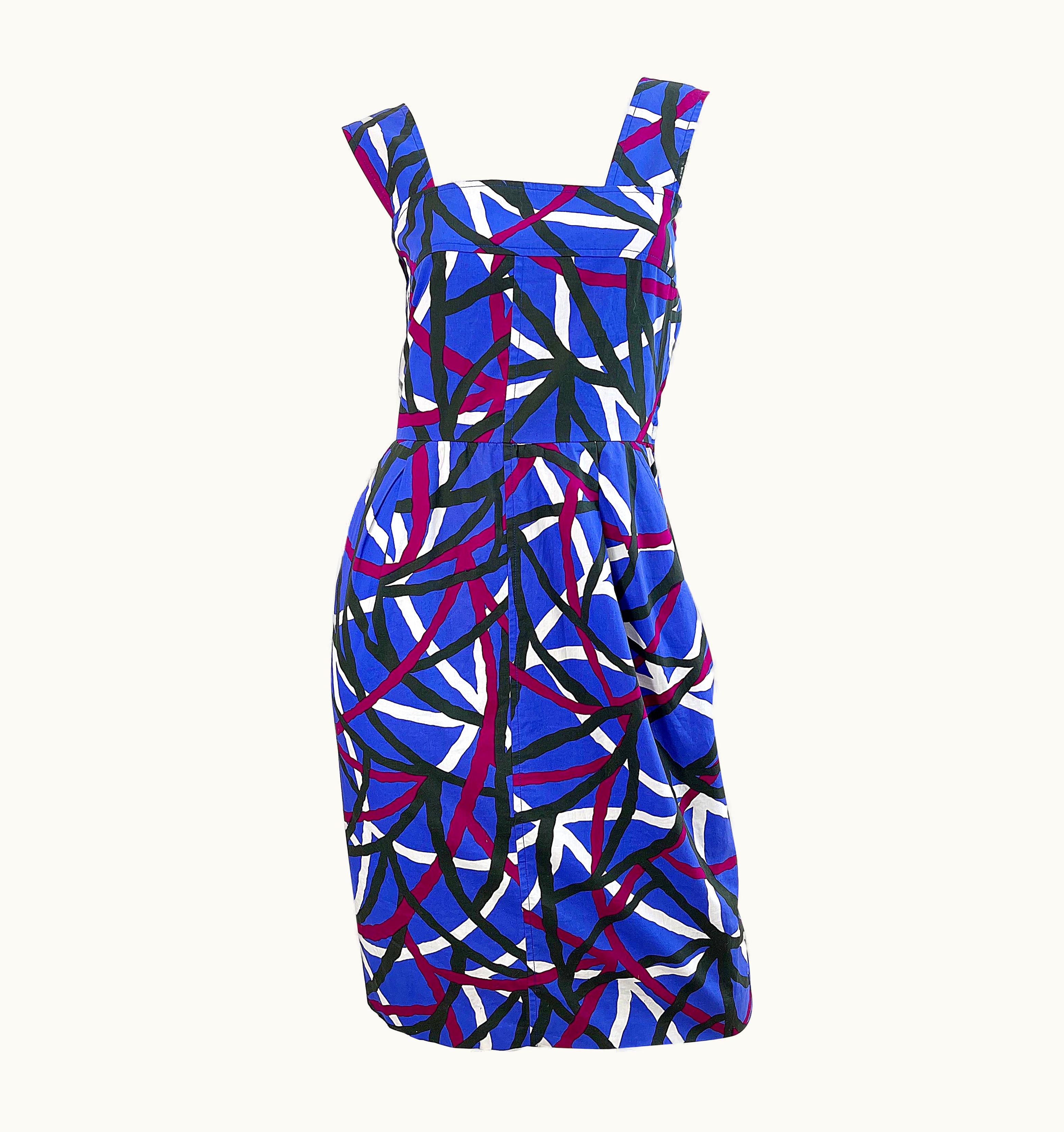 Saint Laurent Yves Saint Laurent 1970s YSL Graffiti Print Purple Cotton Vintage 70s Dress