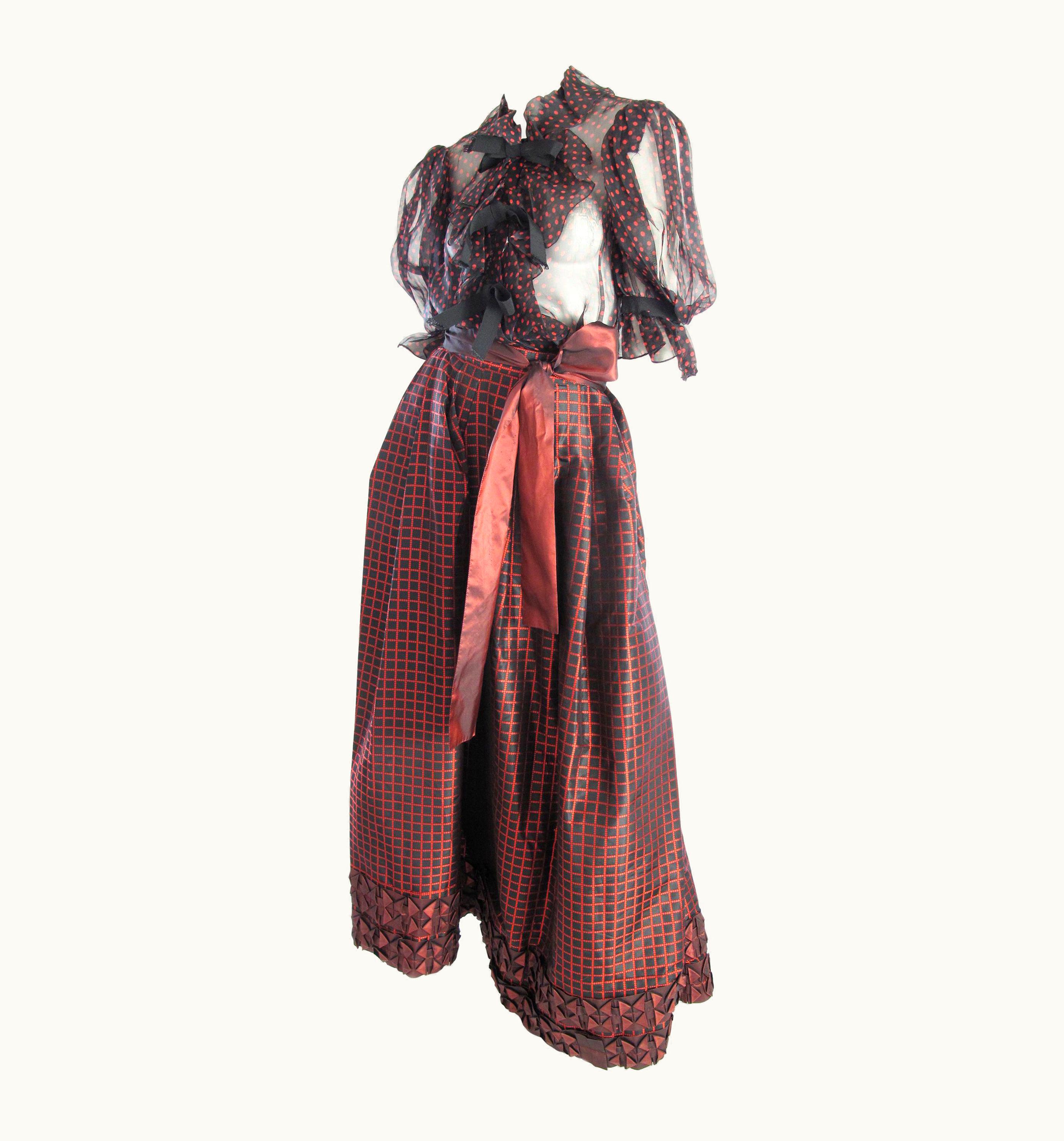 Saint Laurent 1980s Yves Saint Laurent Rive Gauche Taffeta Evening Skirt And Sheer Bow Blouse
