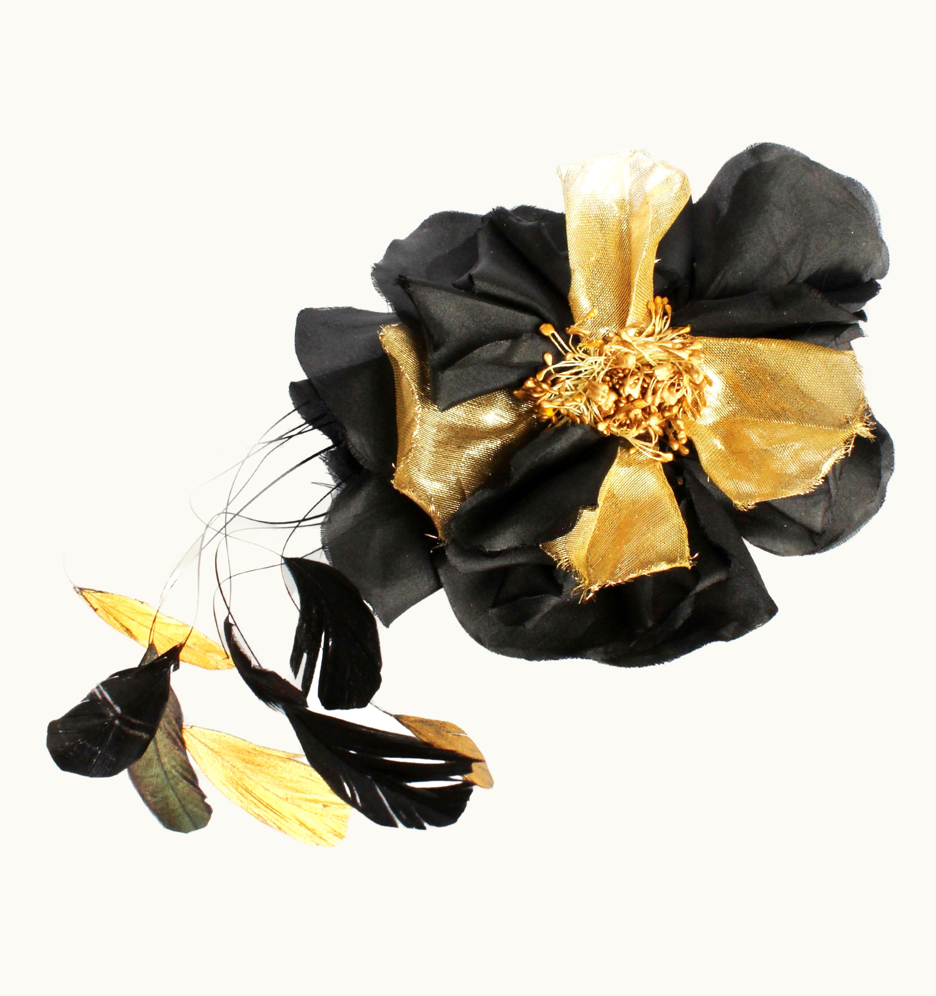 Saint Laurent Yves Saint Laurent Decorative Head Piece Hair Comb Flower And Feathers Rare 70s