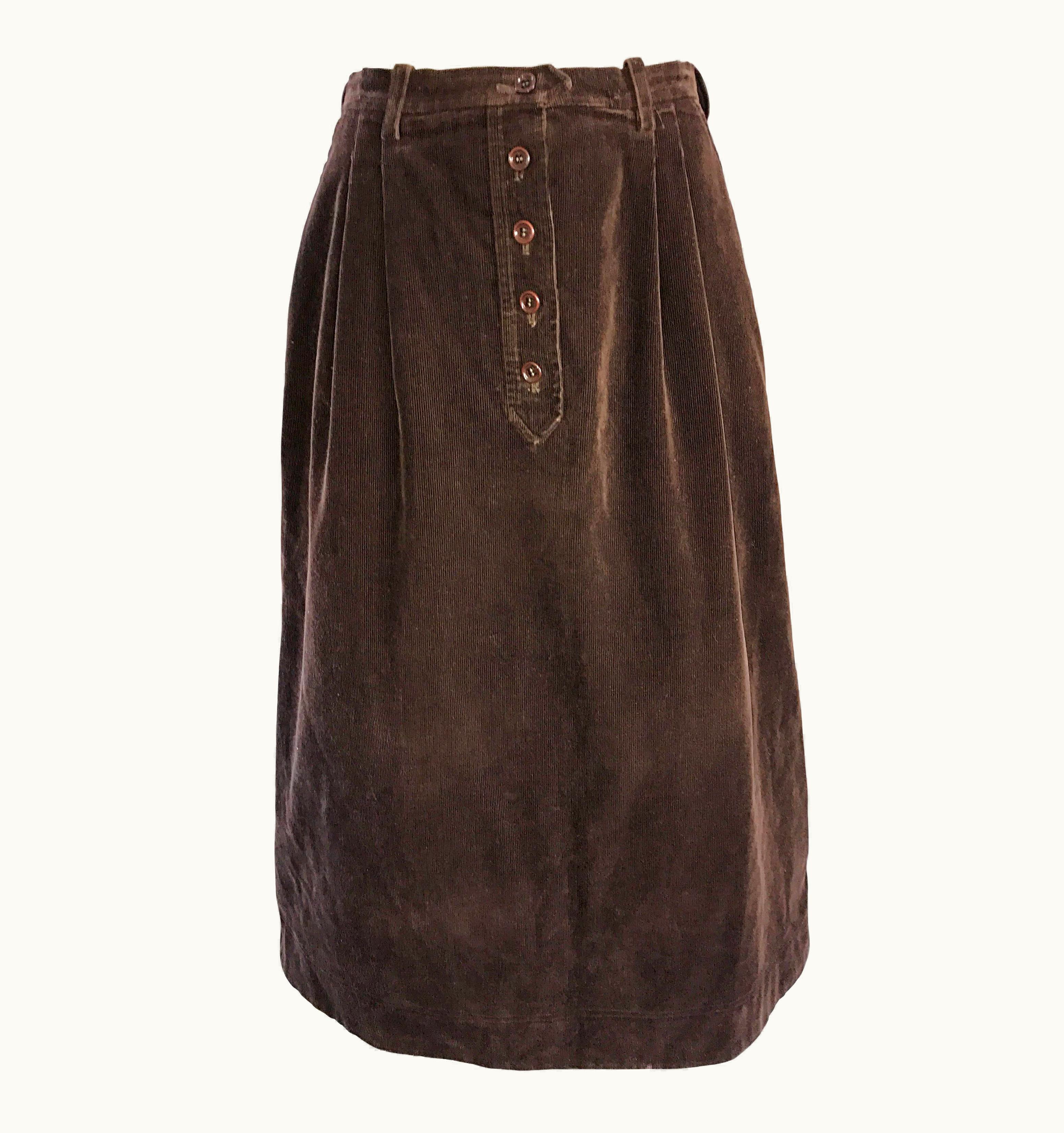 Saint Laurent 1970s Yves Saint Laurent Rive Gauche Brown Corduroy A - Line Vintage Mide Skirt