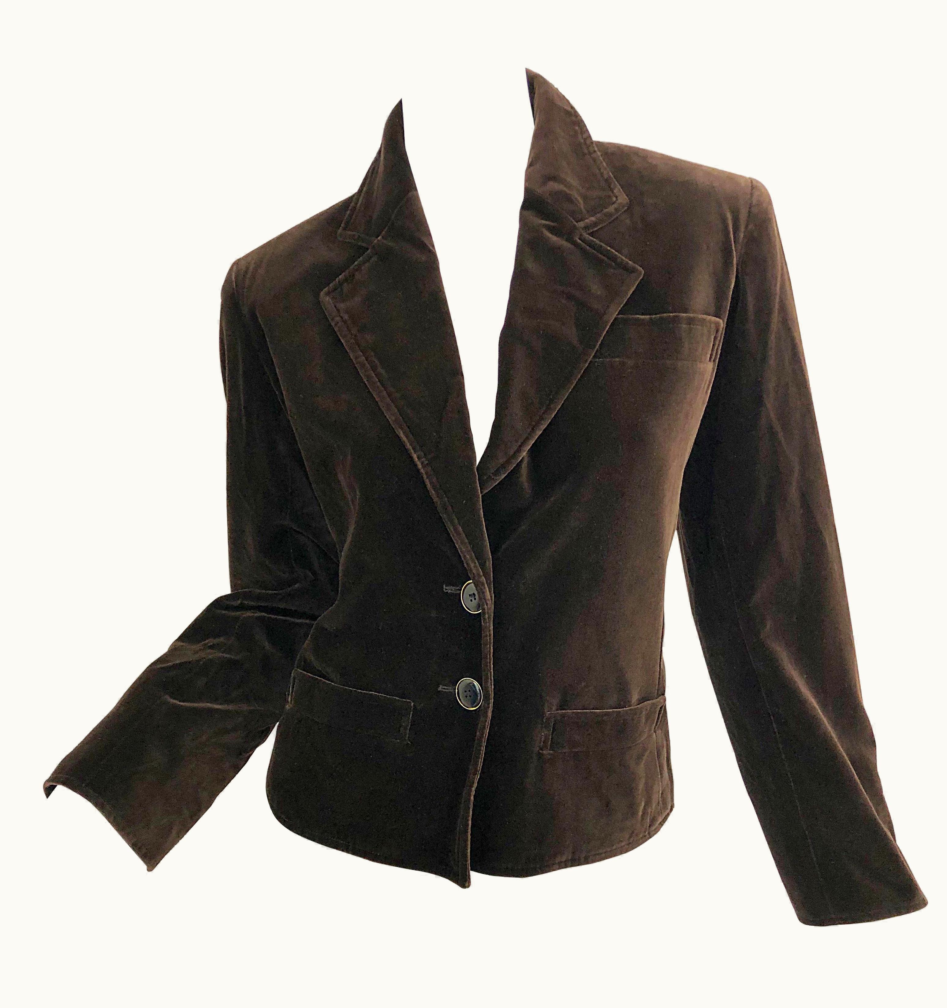 Saint Laurent Vintage Yves Saint Laurent S/S Chocolate Brown Velvet Cropped Jacket
