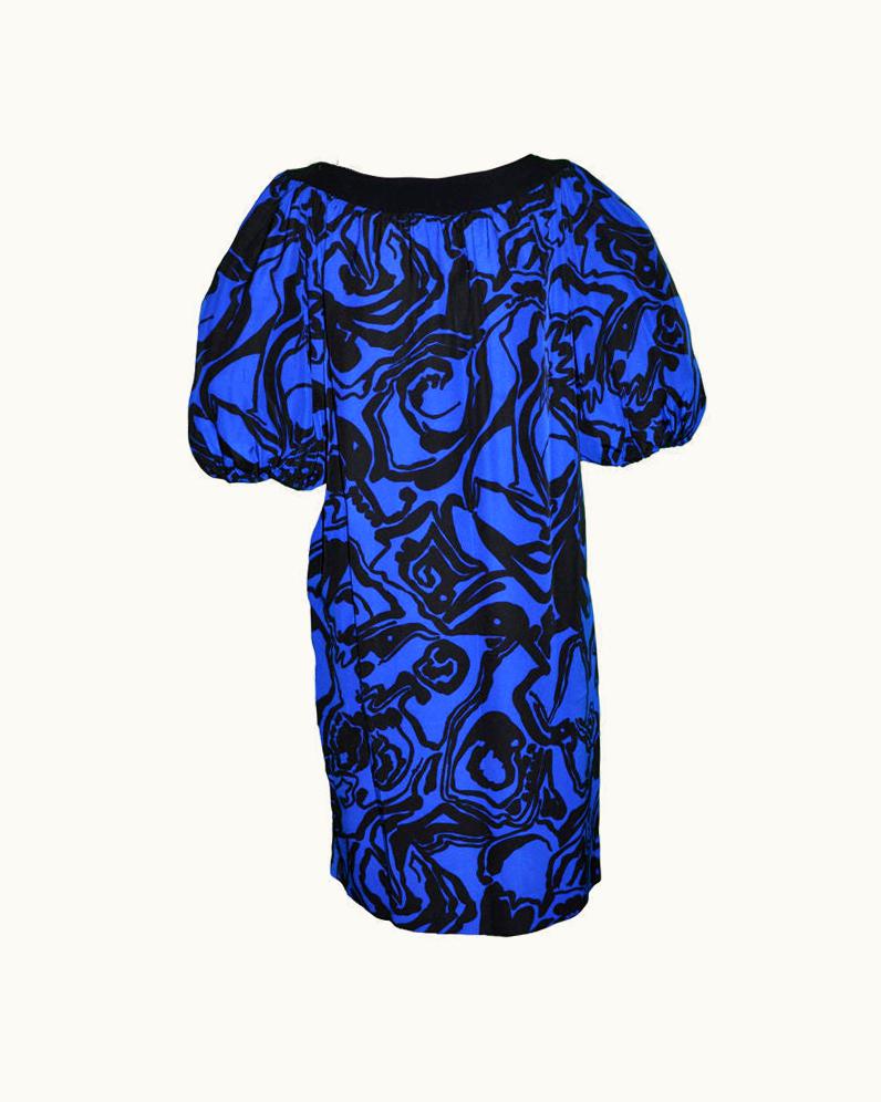 Saint Laurent Yves Saint Laurent Rive Gauche Navy & Black Peasant Dress