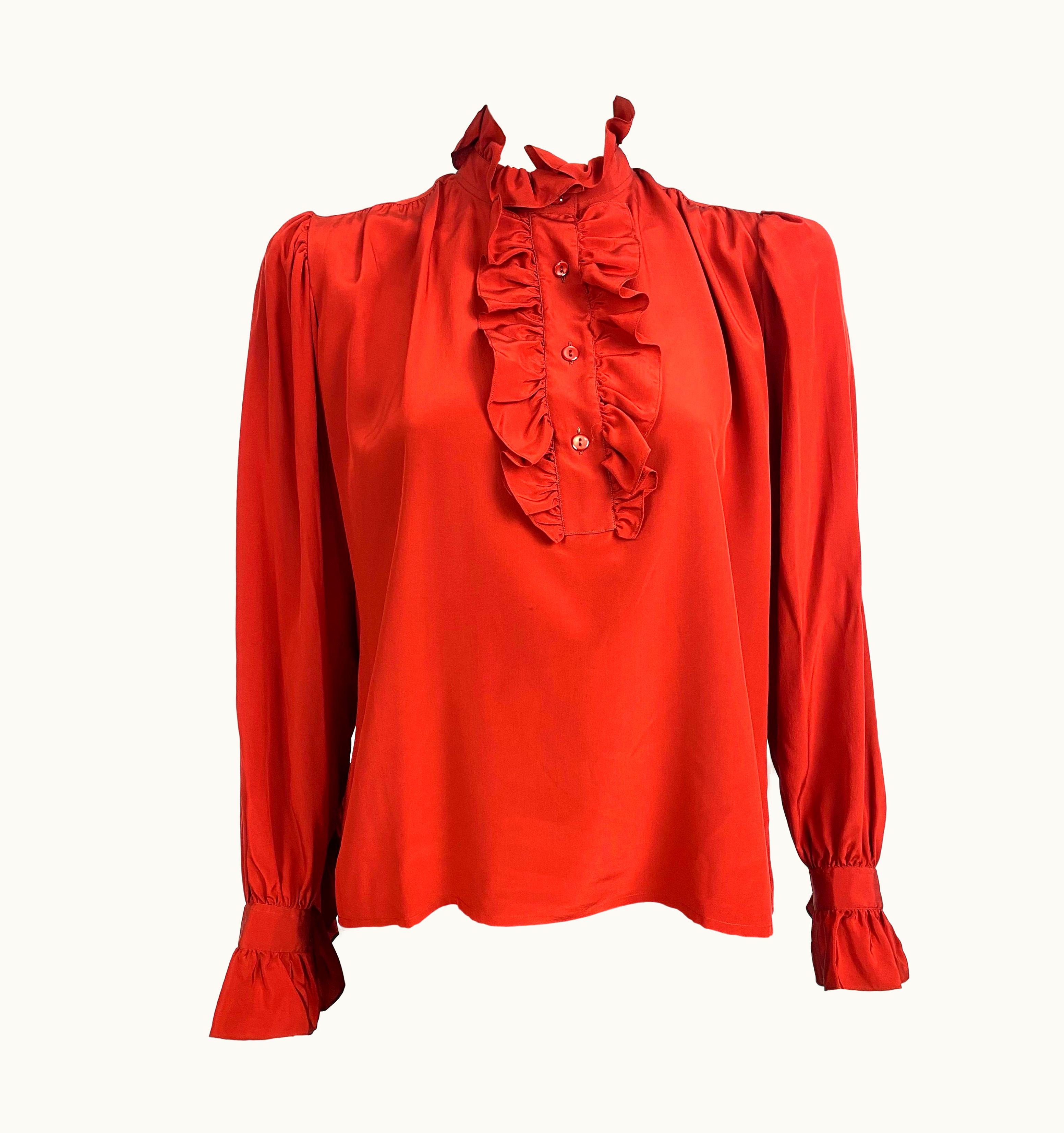 Saint Laurent Vintage Yves Saint Laurent Rive Gauche Blouse From 1970. Cardinal Red