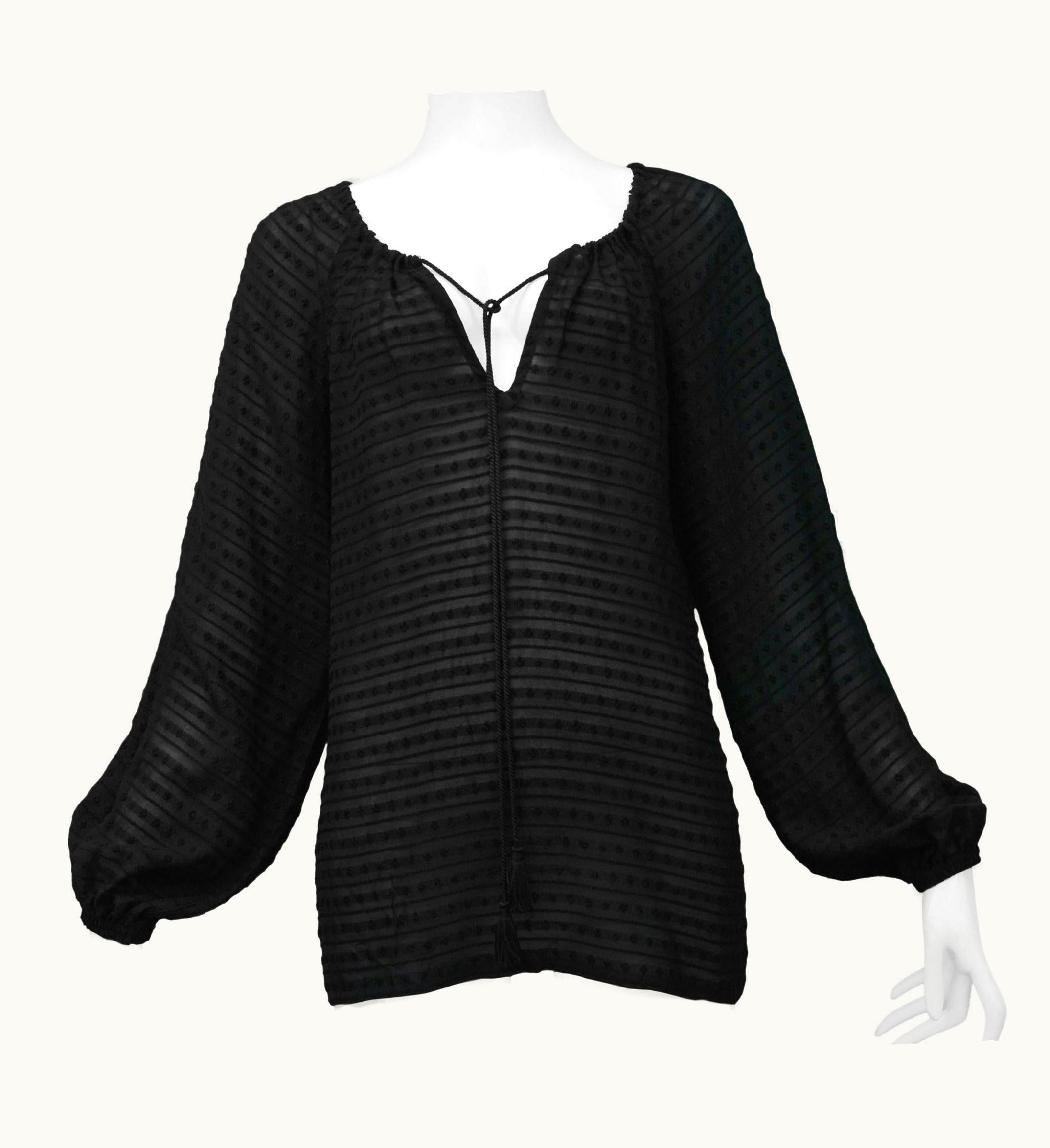 Saint Laurent Yves Saint Laurent YSL Black Peasant Top With Tassels 1970s