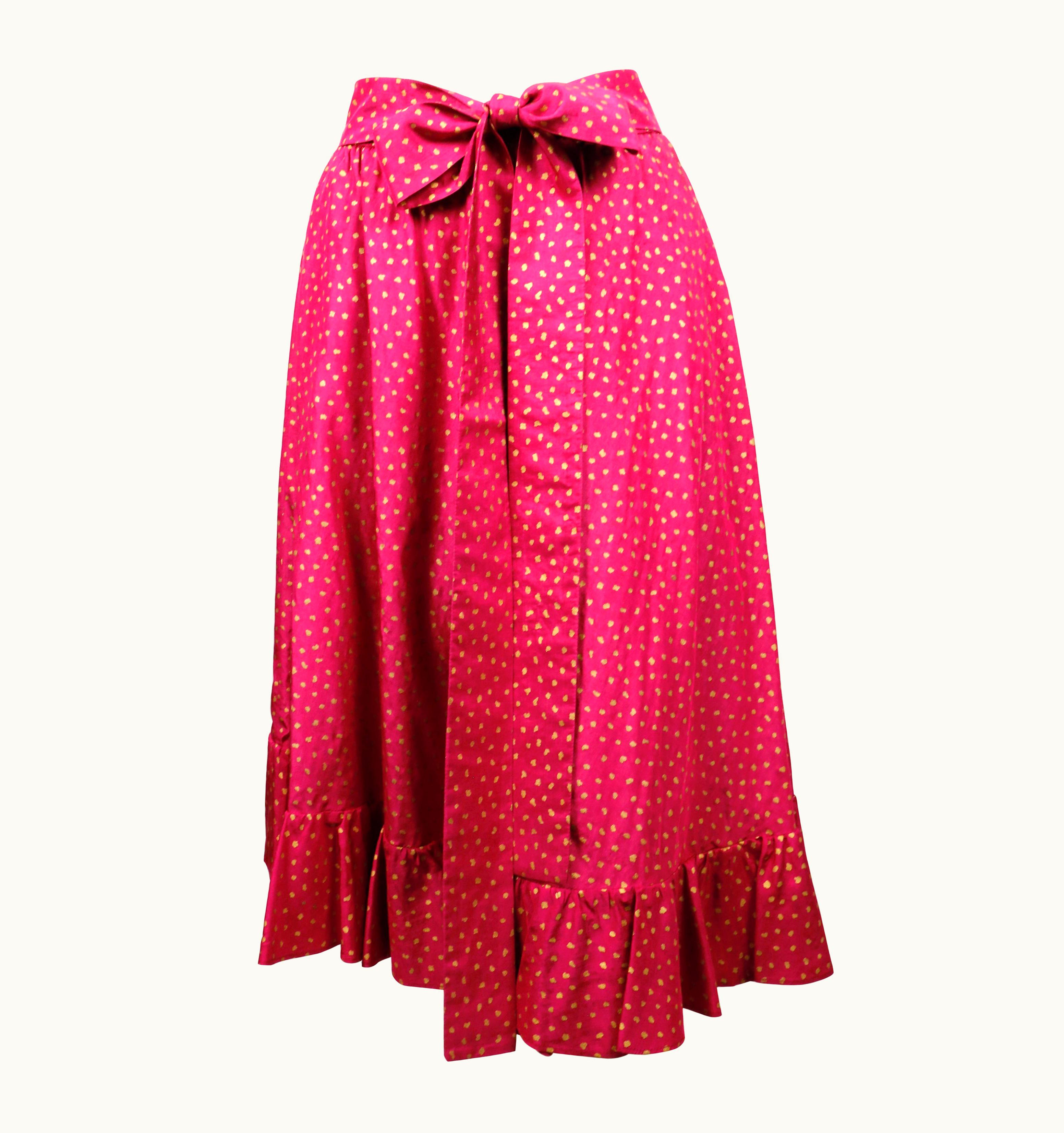 Saint Laurent 1970' Saint Laurent Fuchsia And Gold Skirt With Ruffled Hem And Long Belt