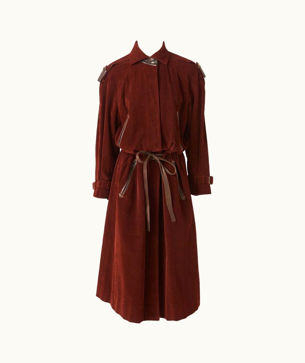 Saint Laurent Yves Saint Laurent Corduroy Coat With Leather Detail