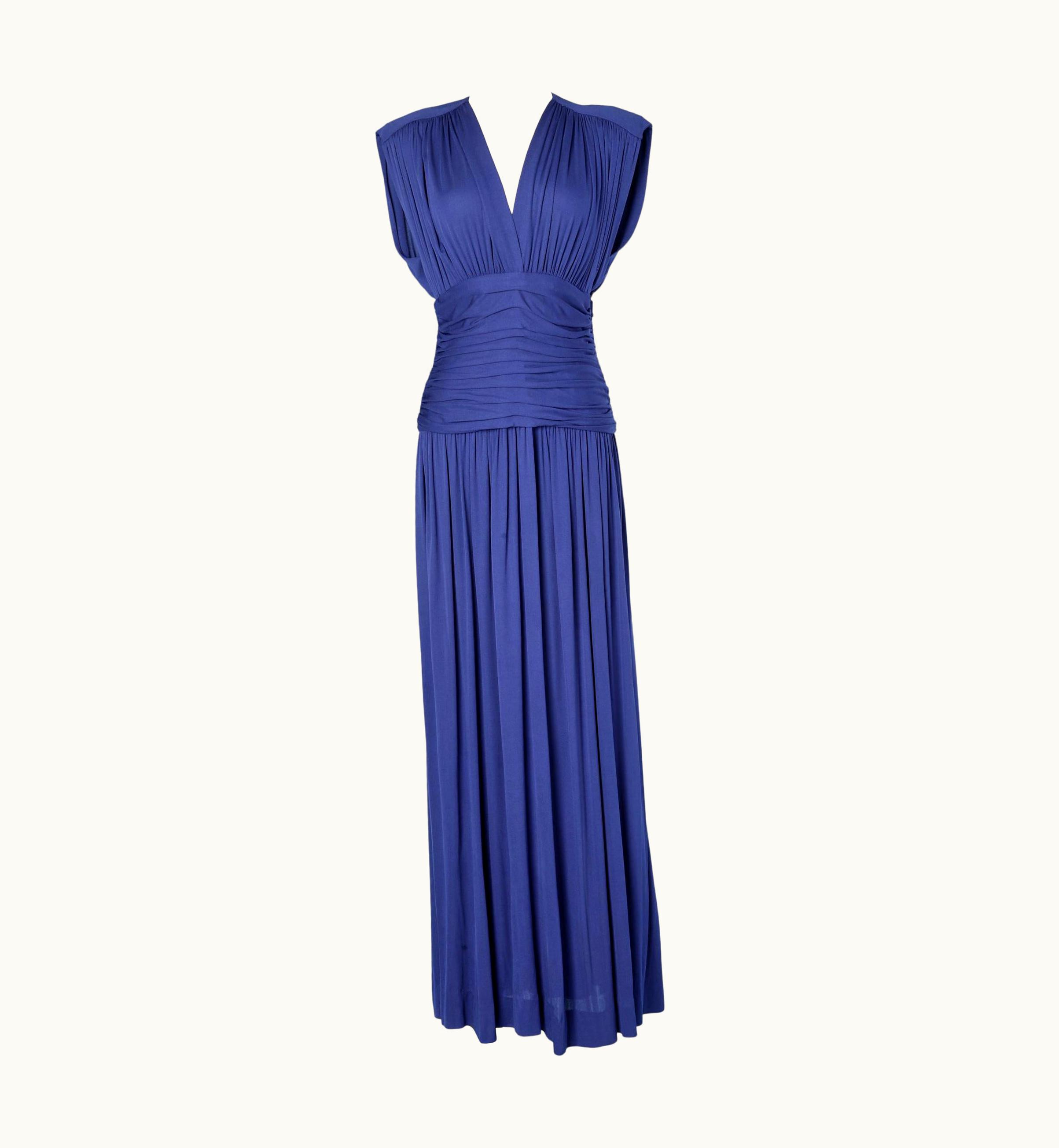 Saint Laurent Long Evening Dress In Blue Silk Jersey Saint Laurent Rive Gauche