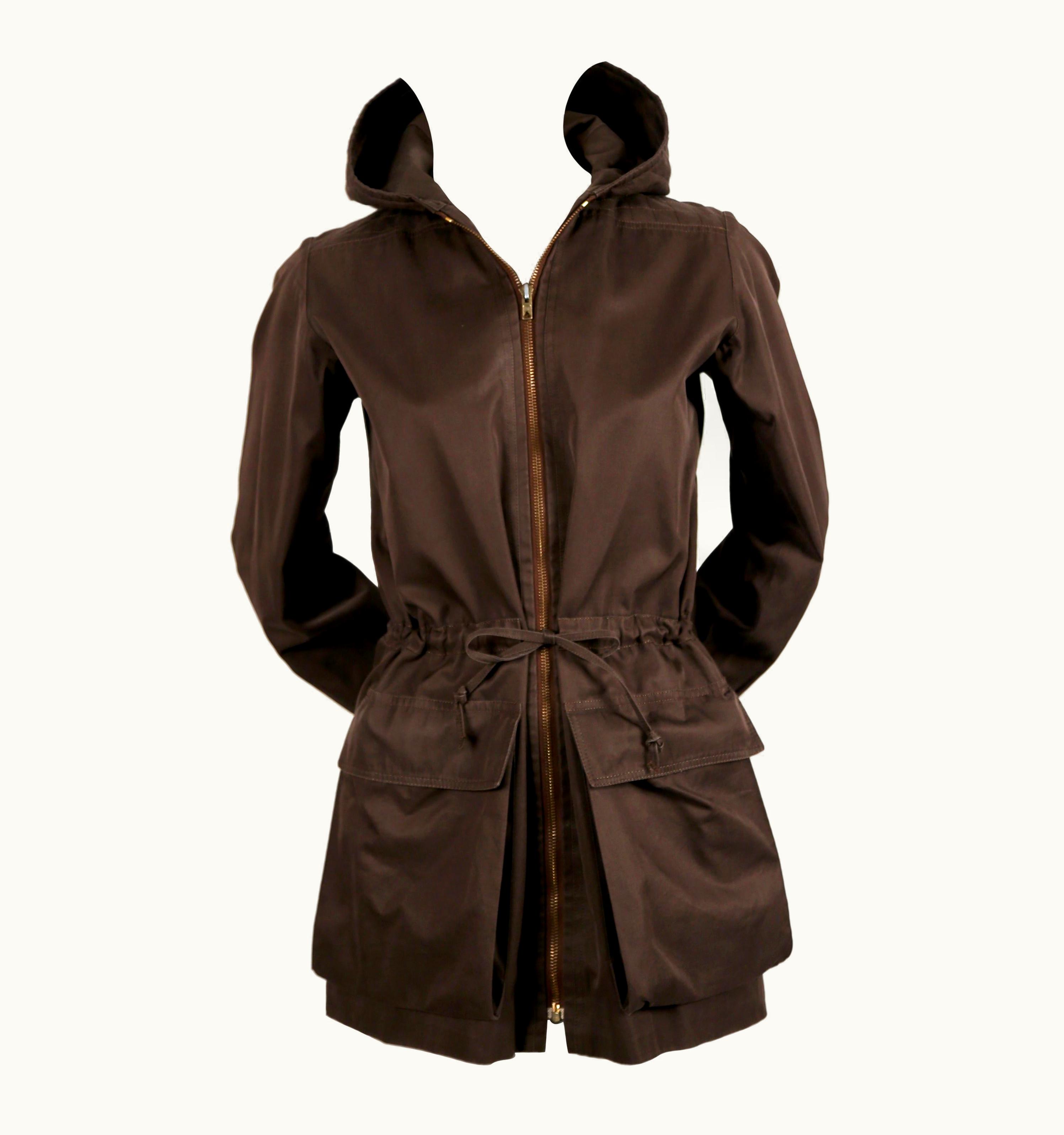 Saint Laurent 1973 Yves Saint Laurent Brown Cotton Jacket With Quilted Hood And Waist Tie