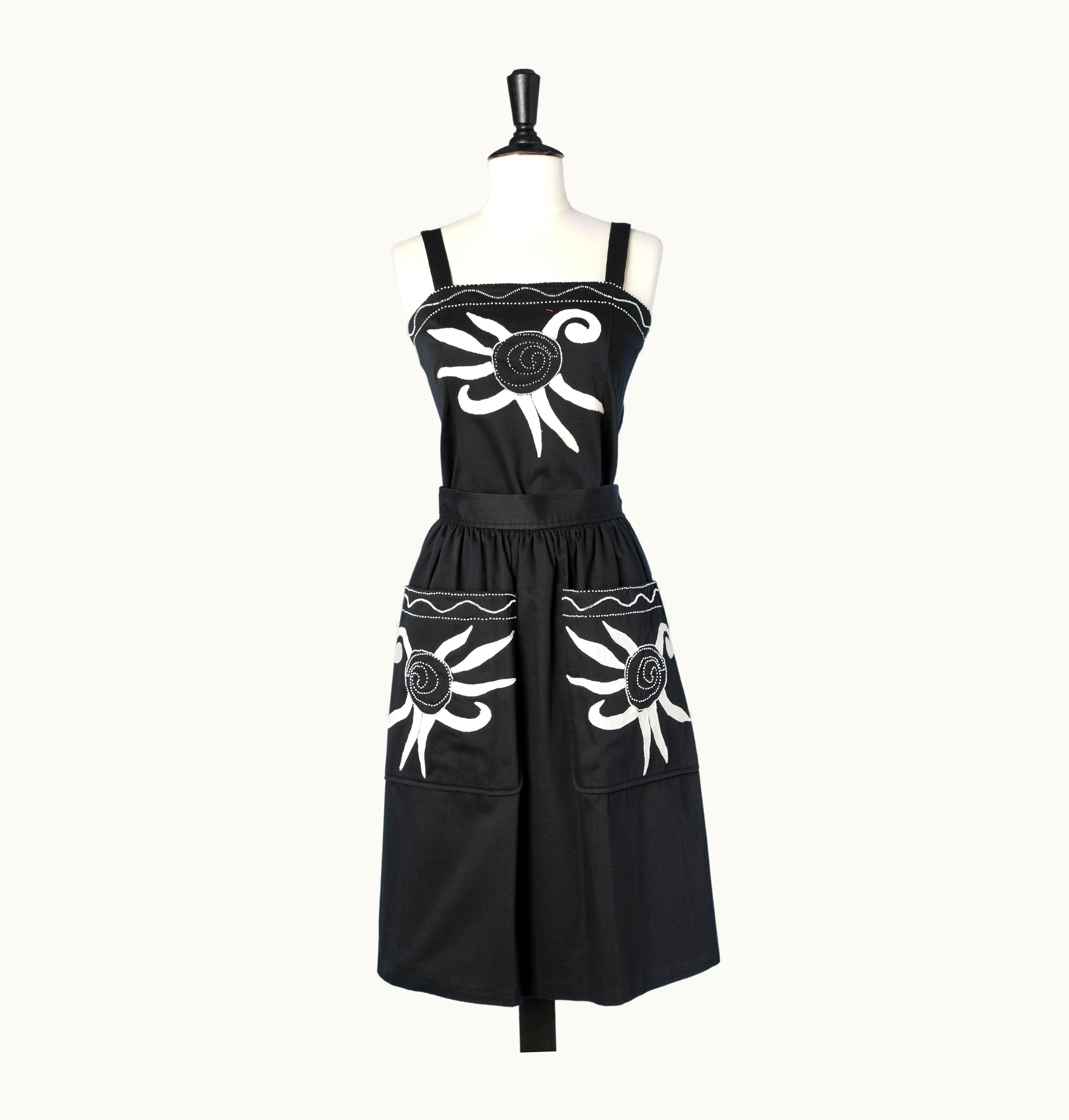 Saint Laurent Black Cotton Top And Skirt With Appliqué And Beads Saint Laurent Rive Gauche