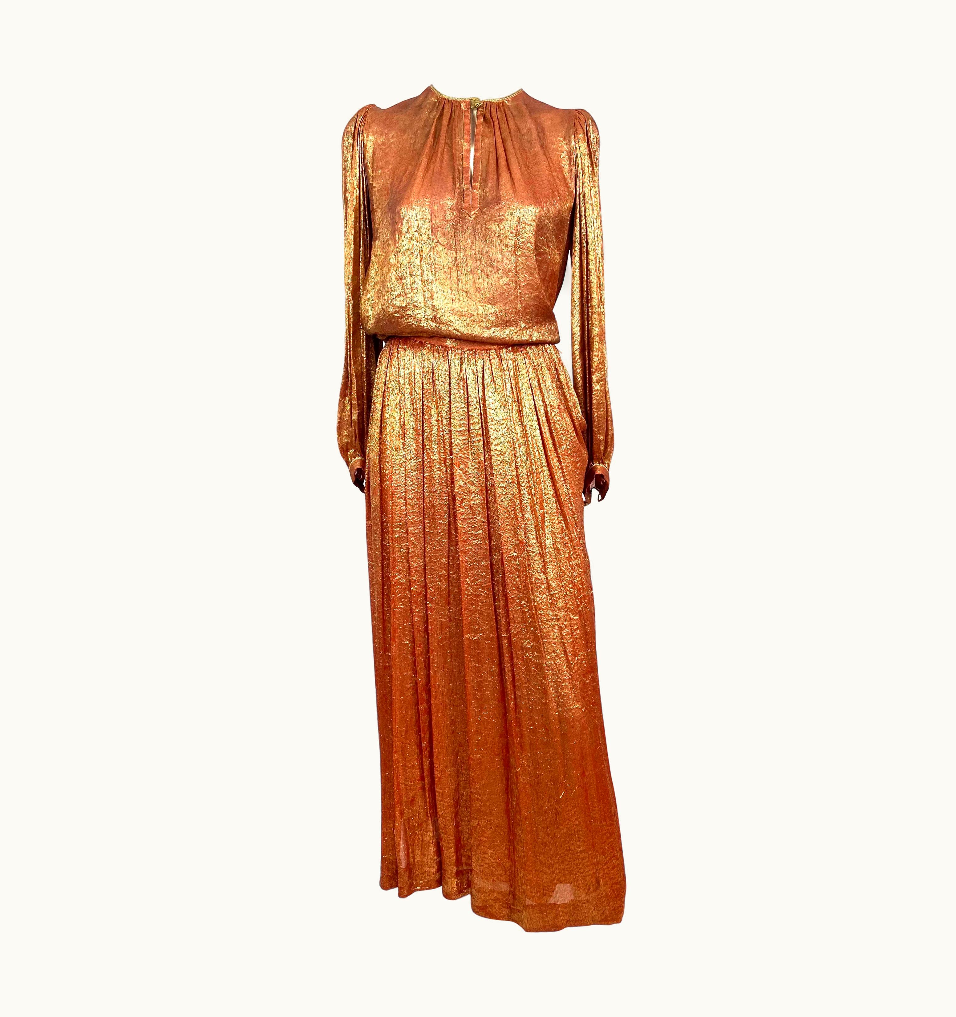 Saint Laurent Vintage Set From The 1970s By Yves Saint Laurent In Gold And Bronze Silk Lamé