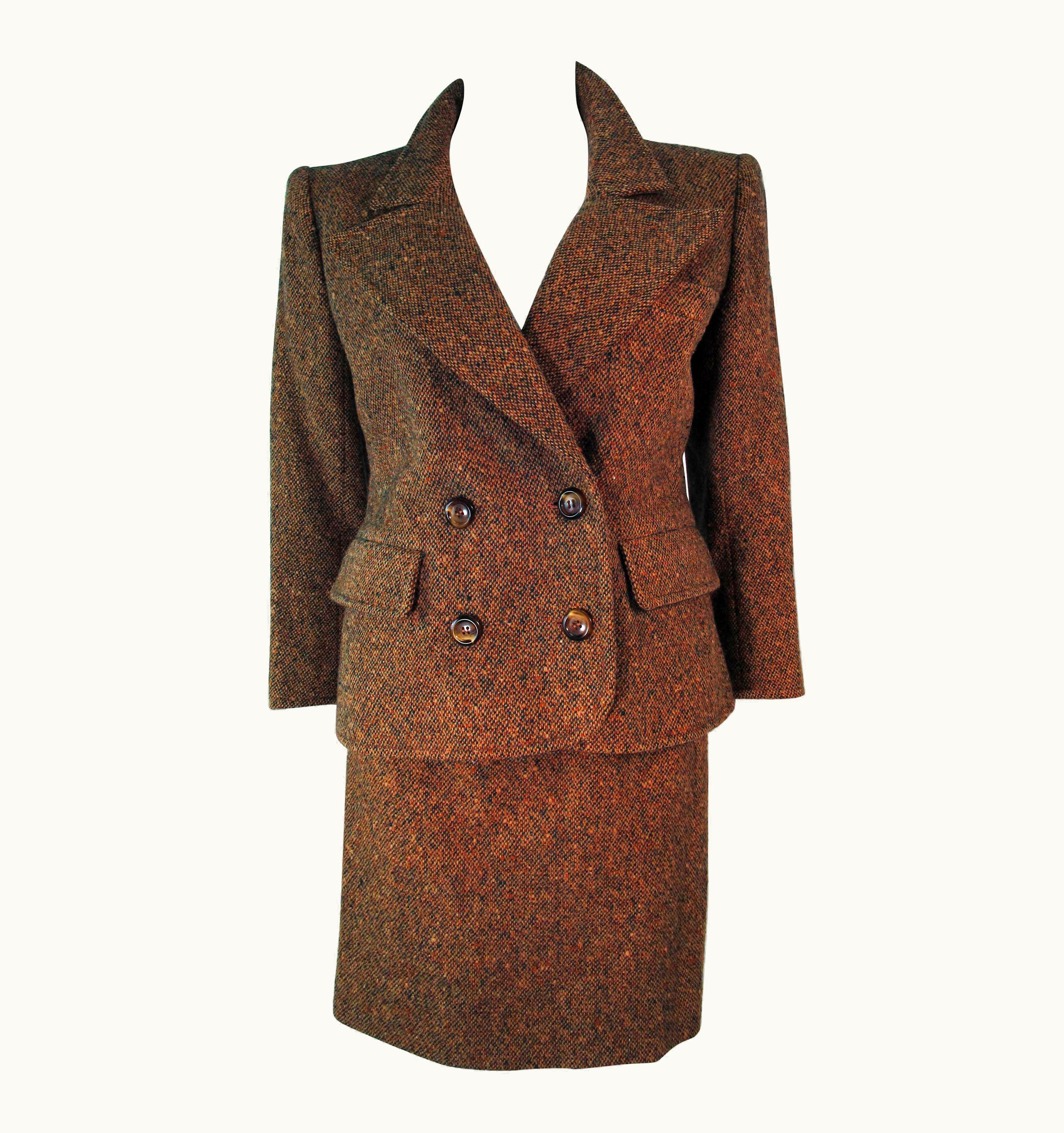 Saint Laurent Yves Saint Laurent 1970' Brown & Green Skirt Suit
