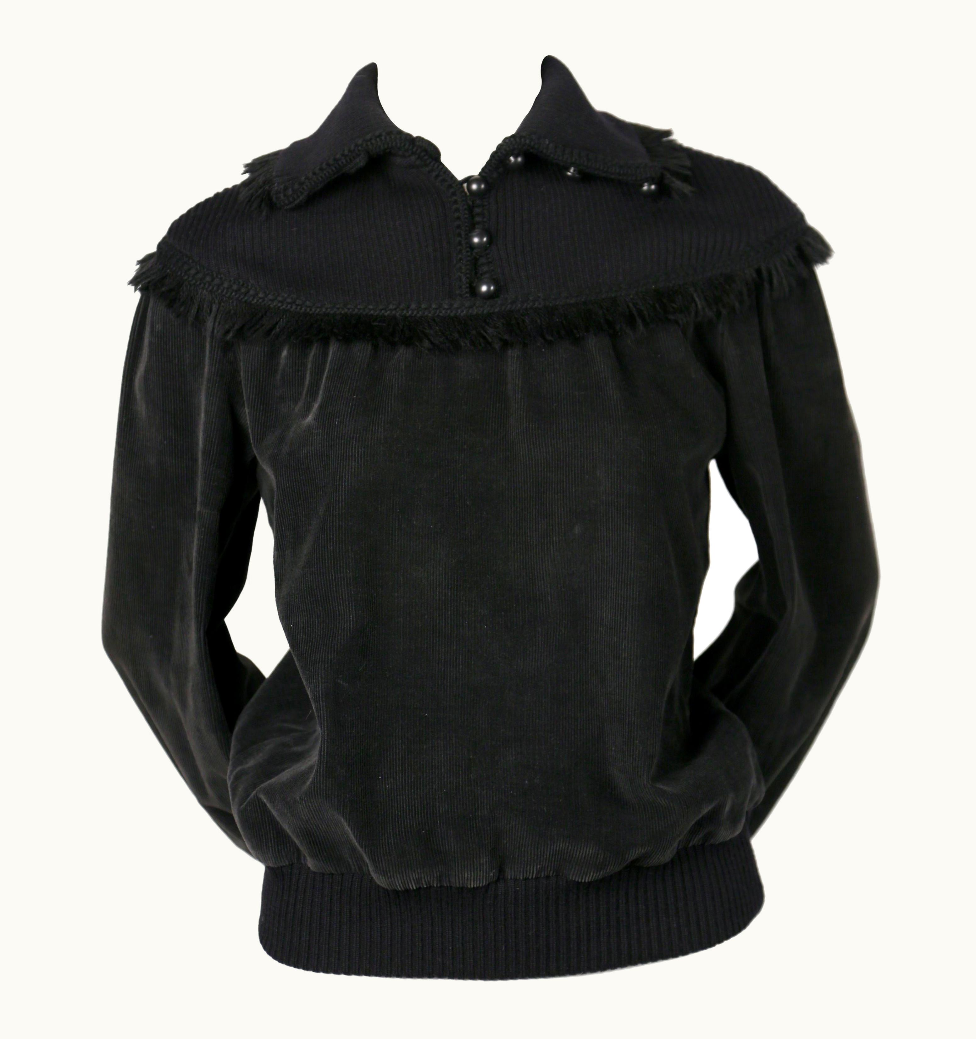 Saint Laurent 1970' Saint Laurent Black Corduroy Sweater With Fringed Trim