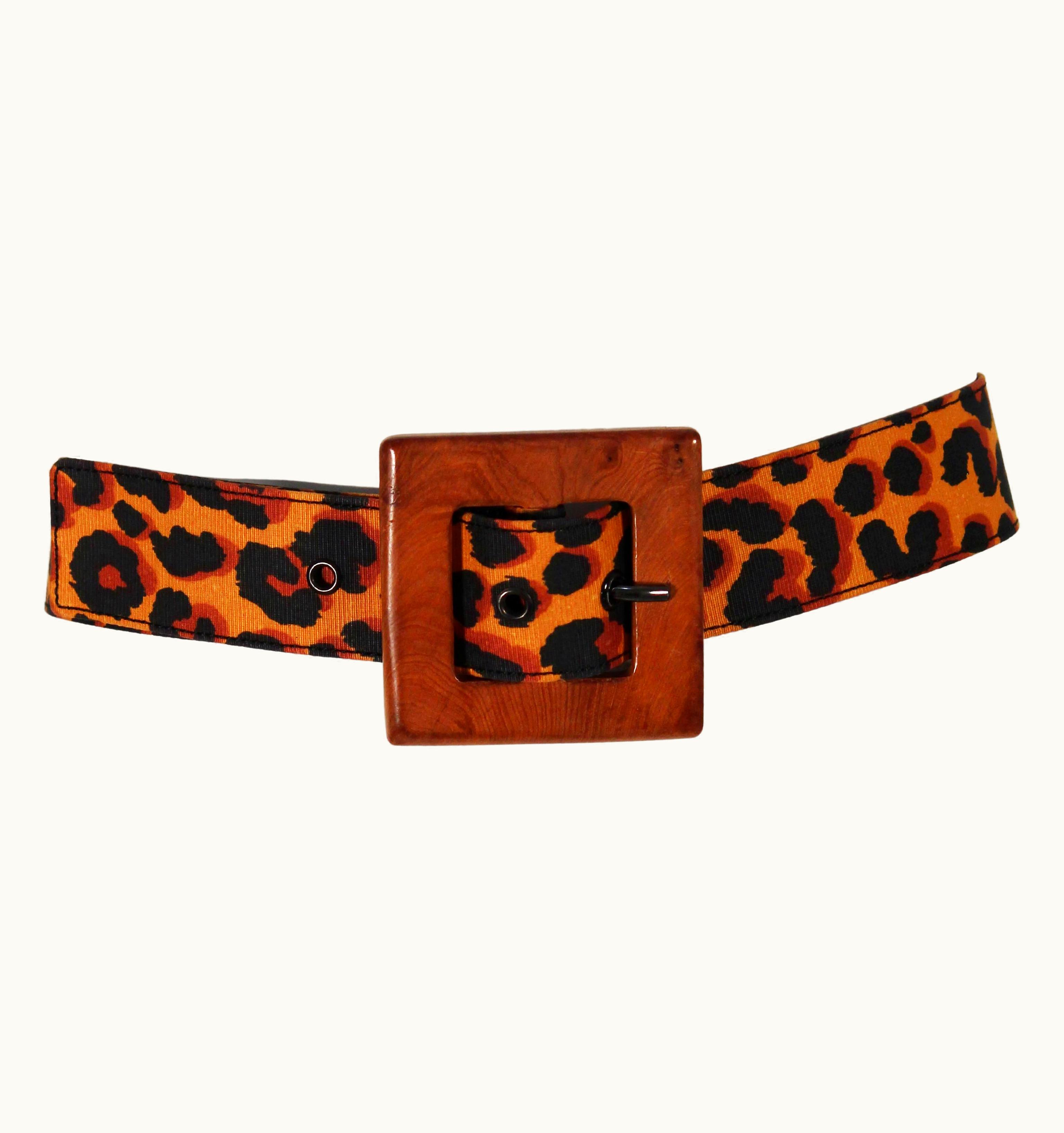 Saint Laurent Yves Saint Laurent Rive Gauche Belt Leopard Print With Wood Buckle Rare Vintage