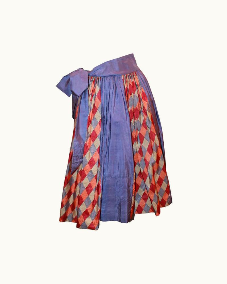 Saint Laurent YSL Rive Gauche 1970' Lavender Silk Mid Length Skirt WS/S Diamond Print