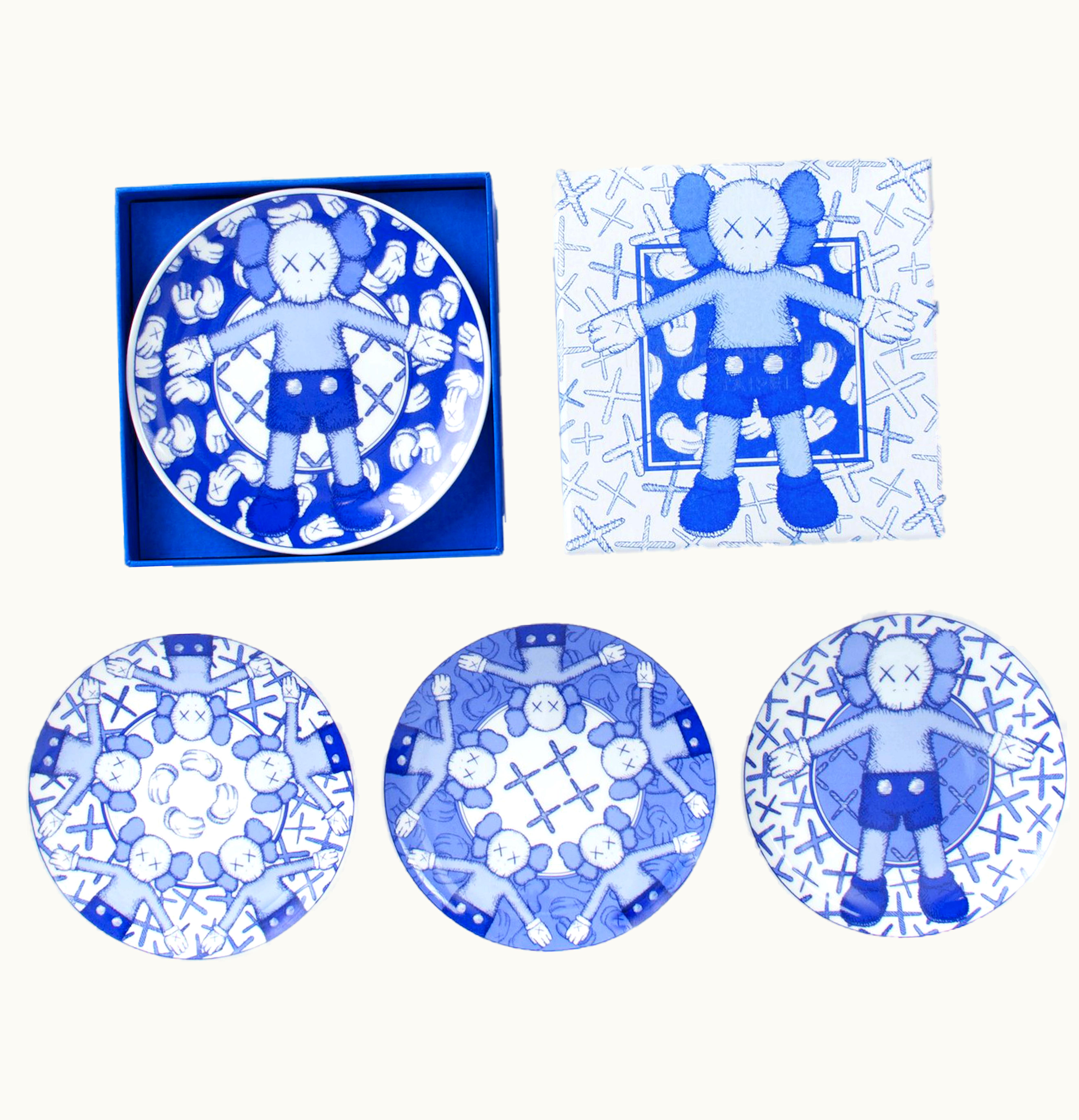 KAWS Kaws Holiday Limited Ceramic Plate Set of 4 Blue White