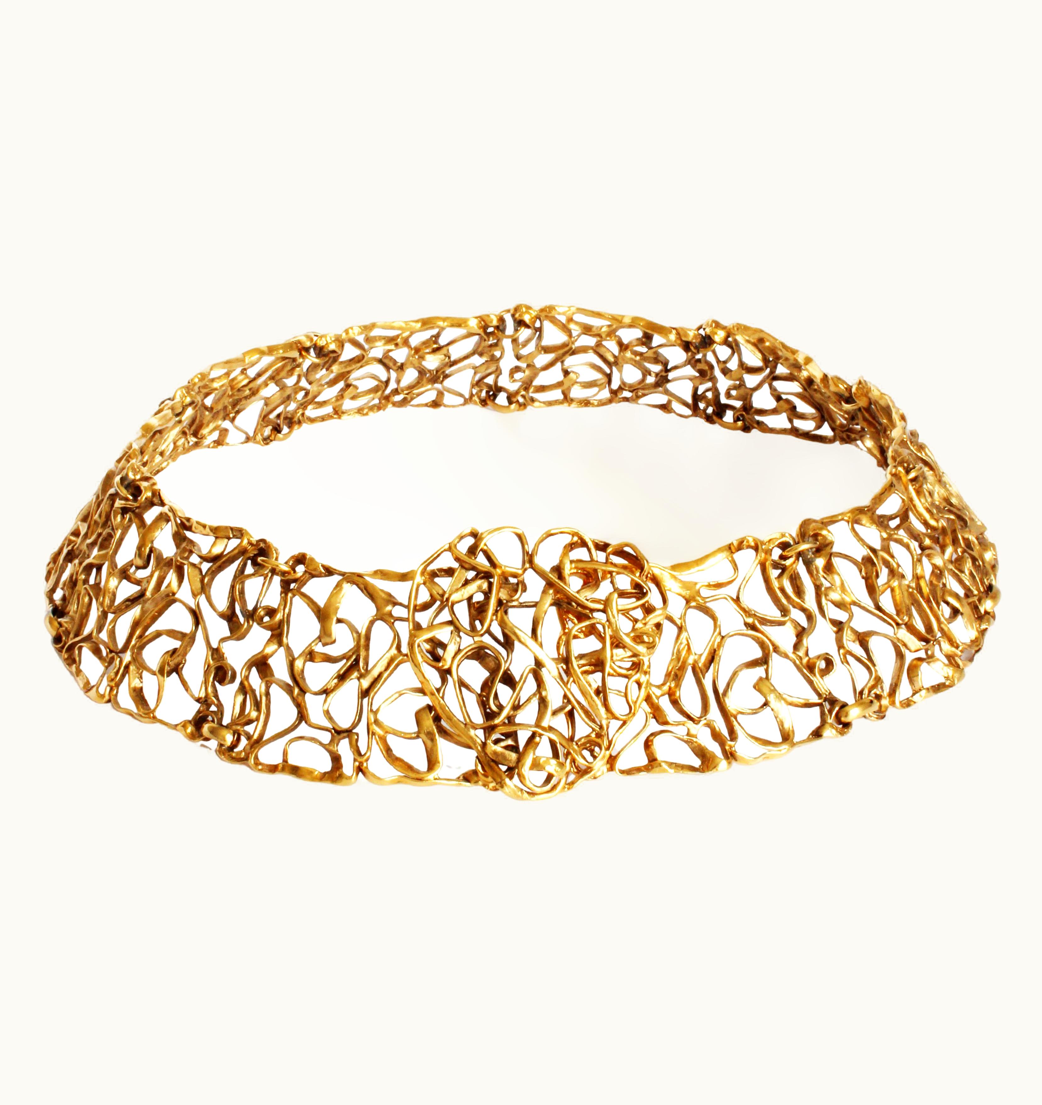 Saint Laurent Yves Saint Laurent Belt Abstract Wire Cage Heart Gold Metal Hinged Vintage Rare