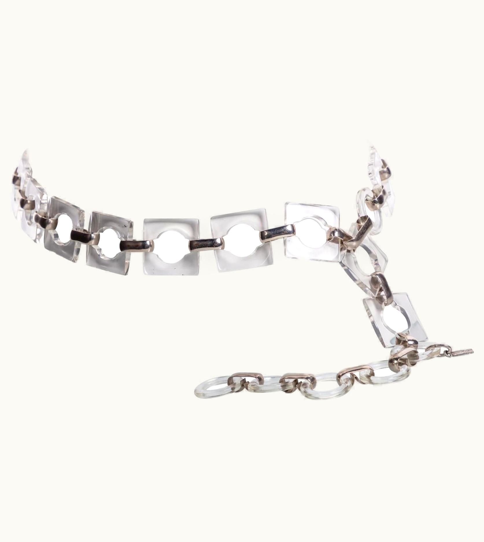 Saint Laurent Vintage Yves Saint Laurent Lucite Squares Silver Belt Necklace
