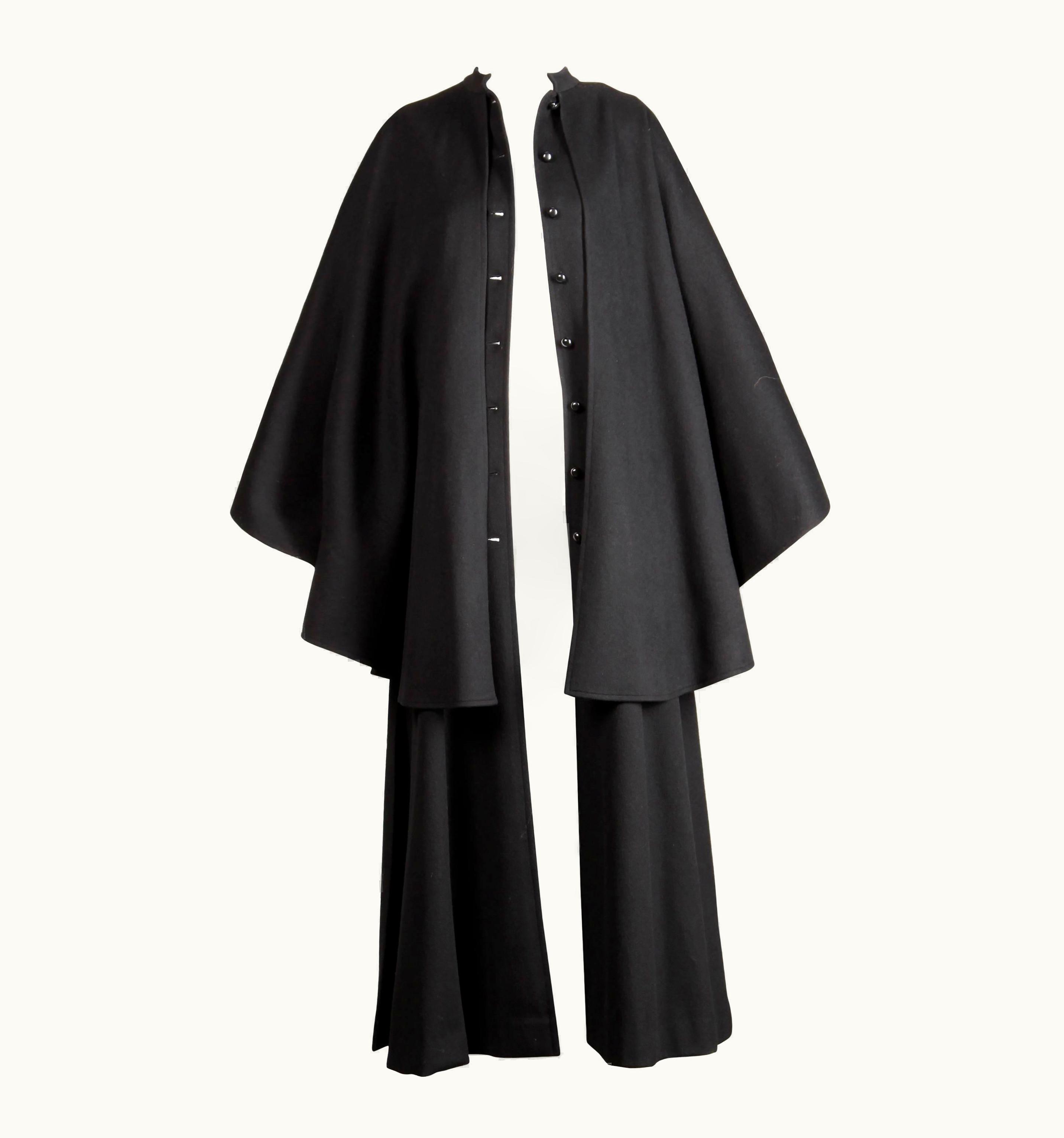 Saint Laurent 1970s Yves Saint Laurent Vintage Long Black Heavy Wool Cape Coat