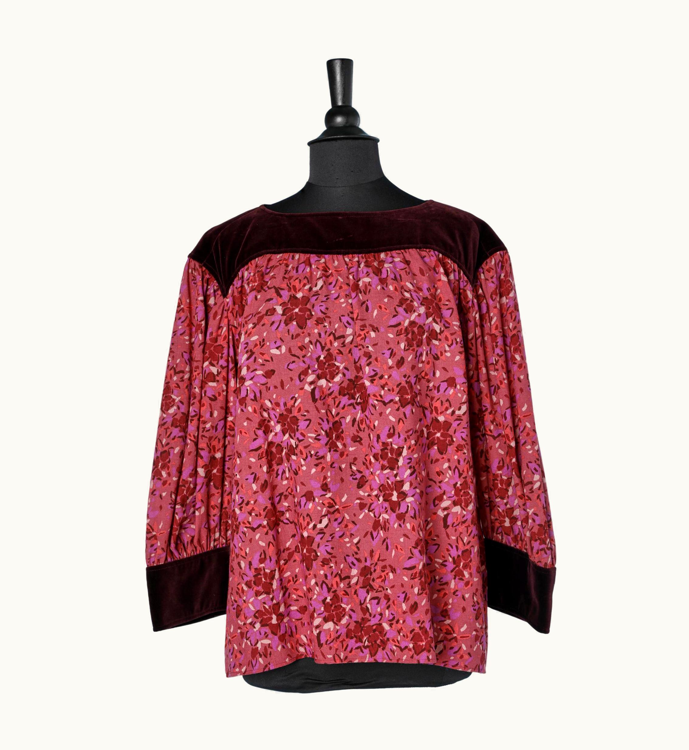 Saint Laurent Velvet And Thin Printed Wool Tunique Saint Laurent Rive Gauche