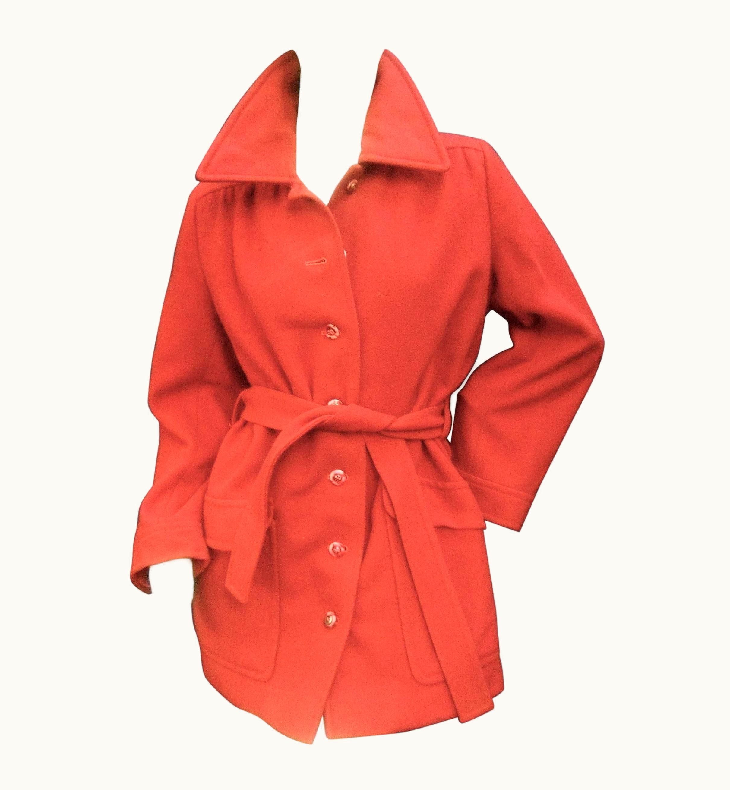 Saint Laurent Saint Laurent Rive Gauche Paris Copper Wool 3/4 Length Belted Coat C 1970s