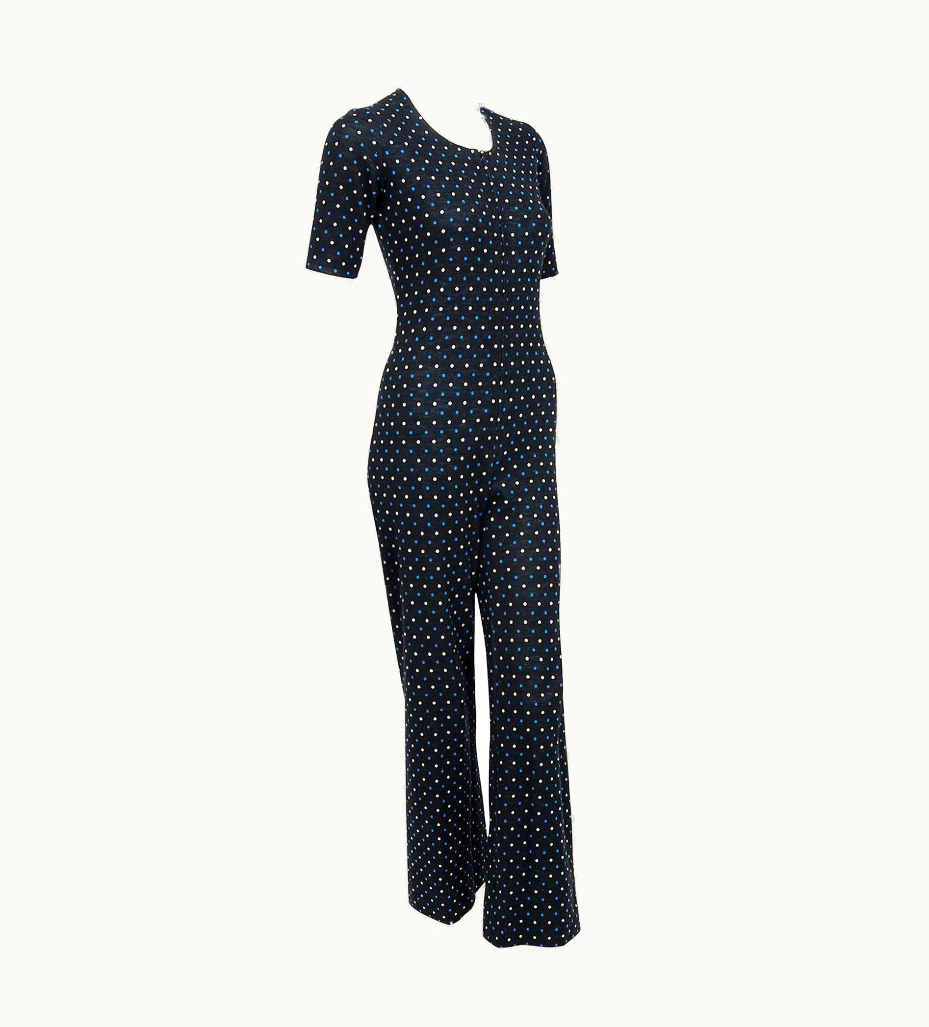 Saint Laurent Vintage 1973 Yves Saint Laurent Rive Gauche Dotted Wool Knit Zip-Up Jumpsuit