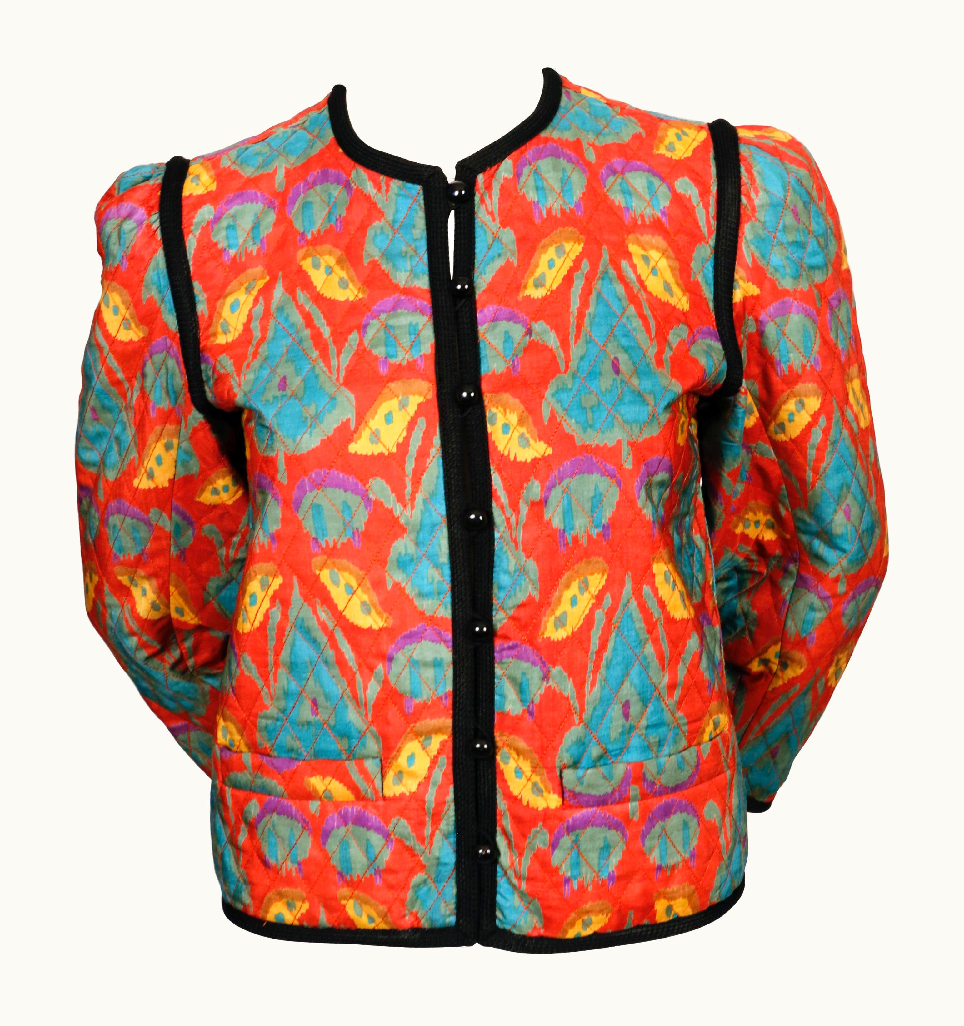 Saint Laurent 1979 Yves Saint Laurent Silk Ikat Quilted Runway Jacket