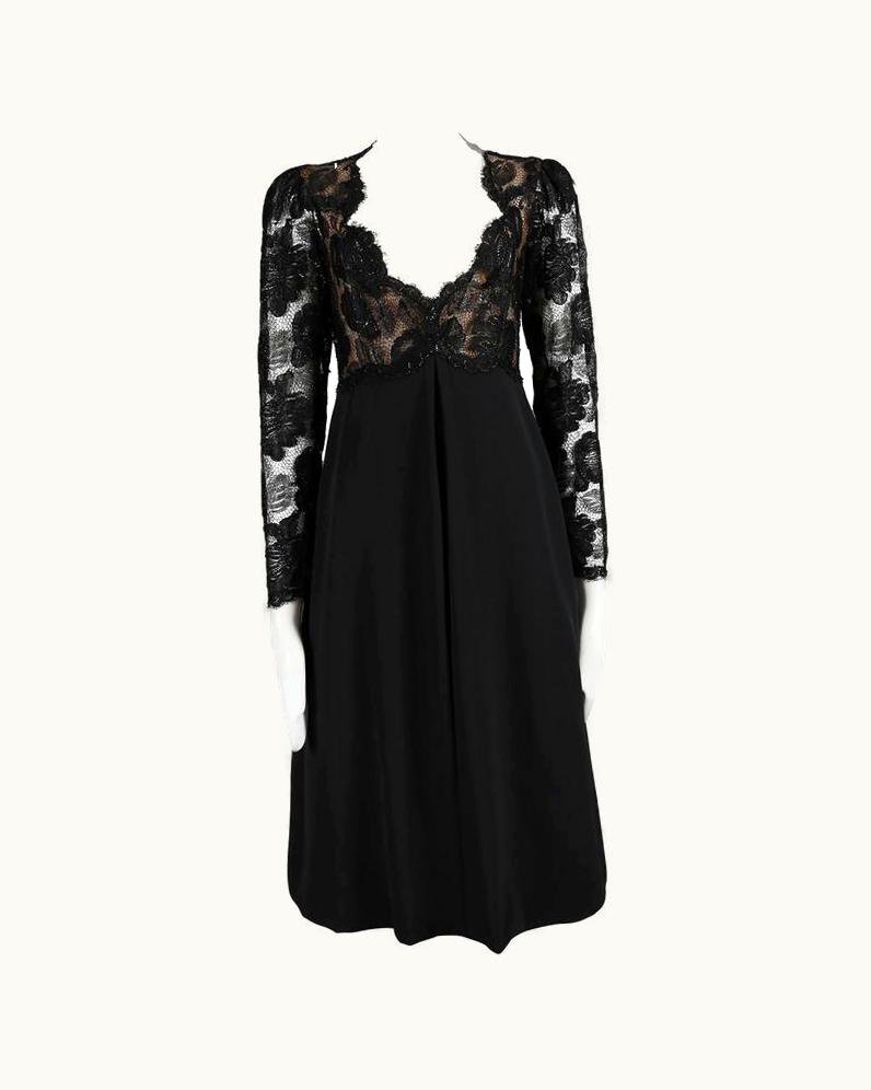 Saint Laurent Yves Saint Laurent Haute Couture Black Lace Cocktail Dress, Circa 1979