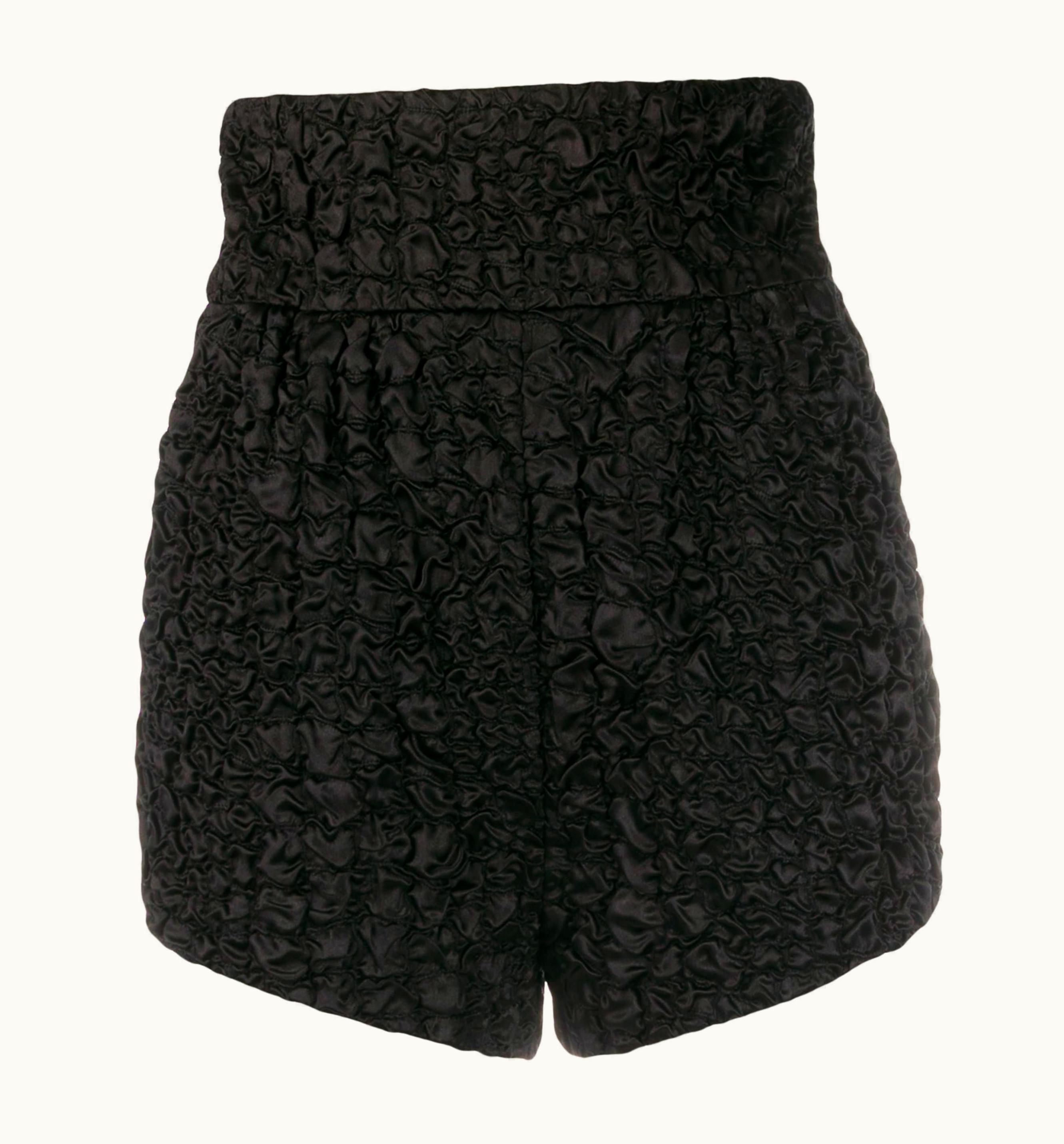 Saint Laurent Saint Laurent Textured Black High Waisted Smocked Shorts