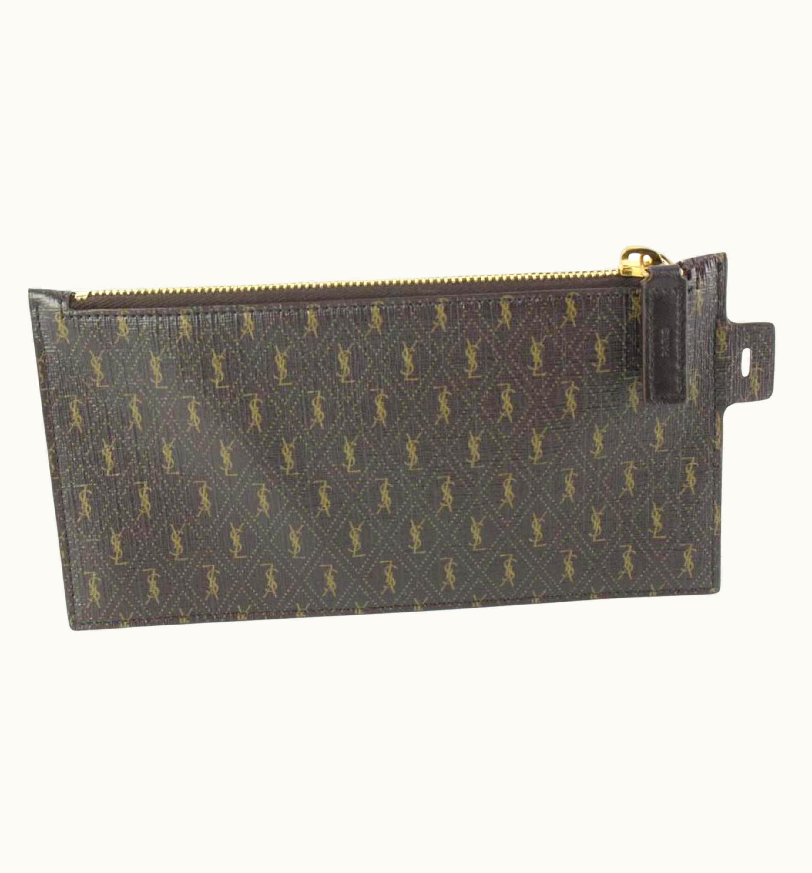 Saint Laurent Saint Laurent Dark Brown YSL All Over Zip Pouch 26ys517s