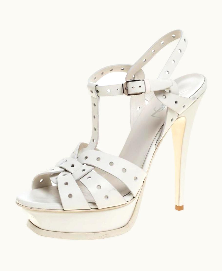 Saint Laurent Saint Laurent Paris Perforated Leather Tribute Ankle Strap Sandal