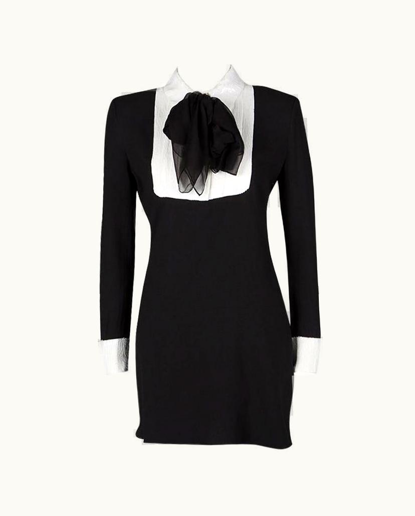 Saint Laurent Saint Laurent Paris Black Sequinned Yoke Detail Long Sleeve Dress