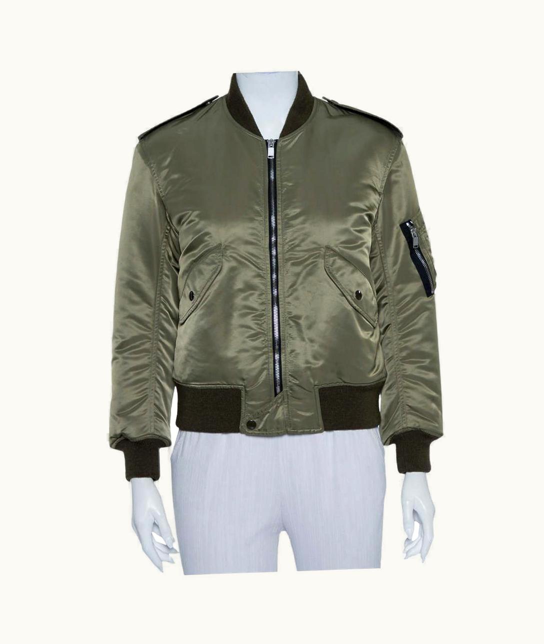 Saint Laurent Saint Laurent Paris Military Green Synthetic Bomber Jacket