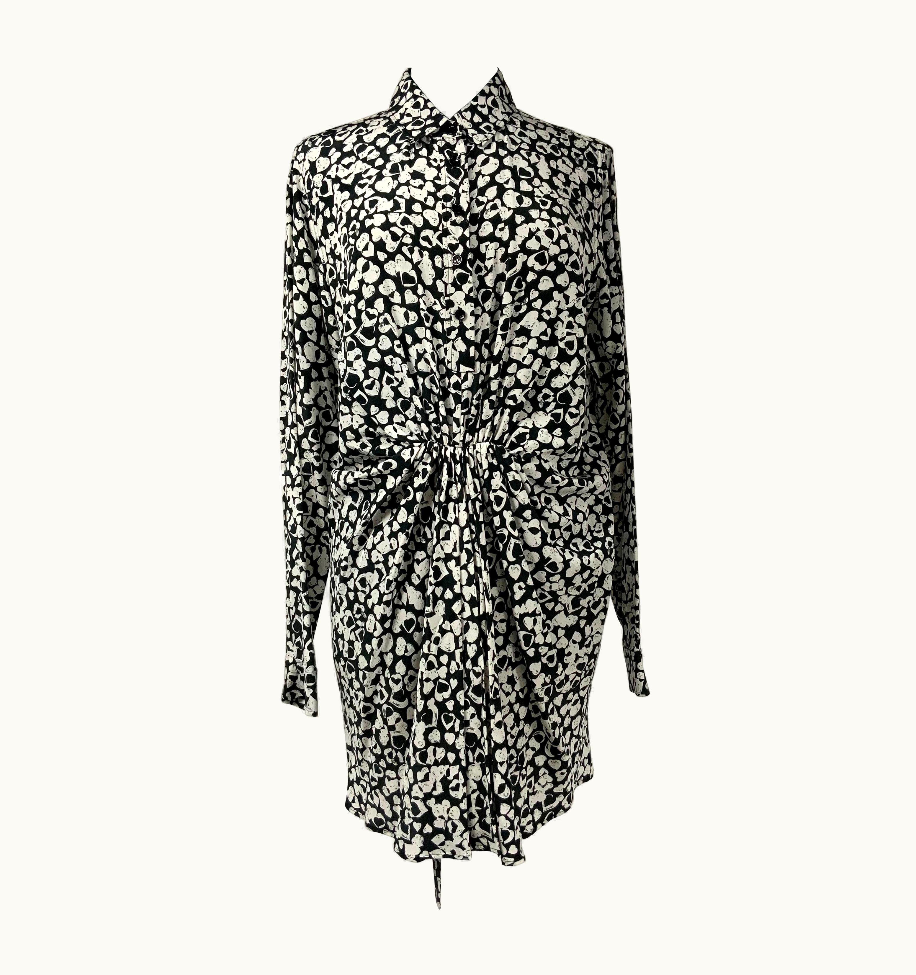 Saint Laurent Saint Laurent Black And White Heart Print Day Dress UZ0583680