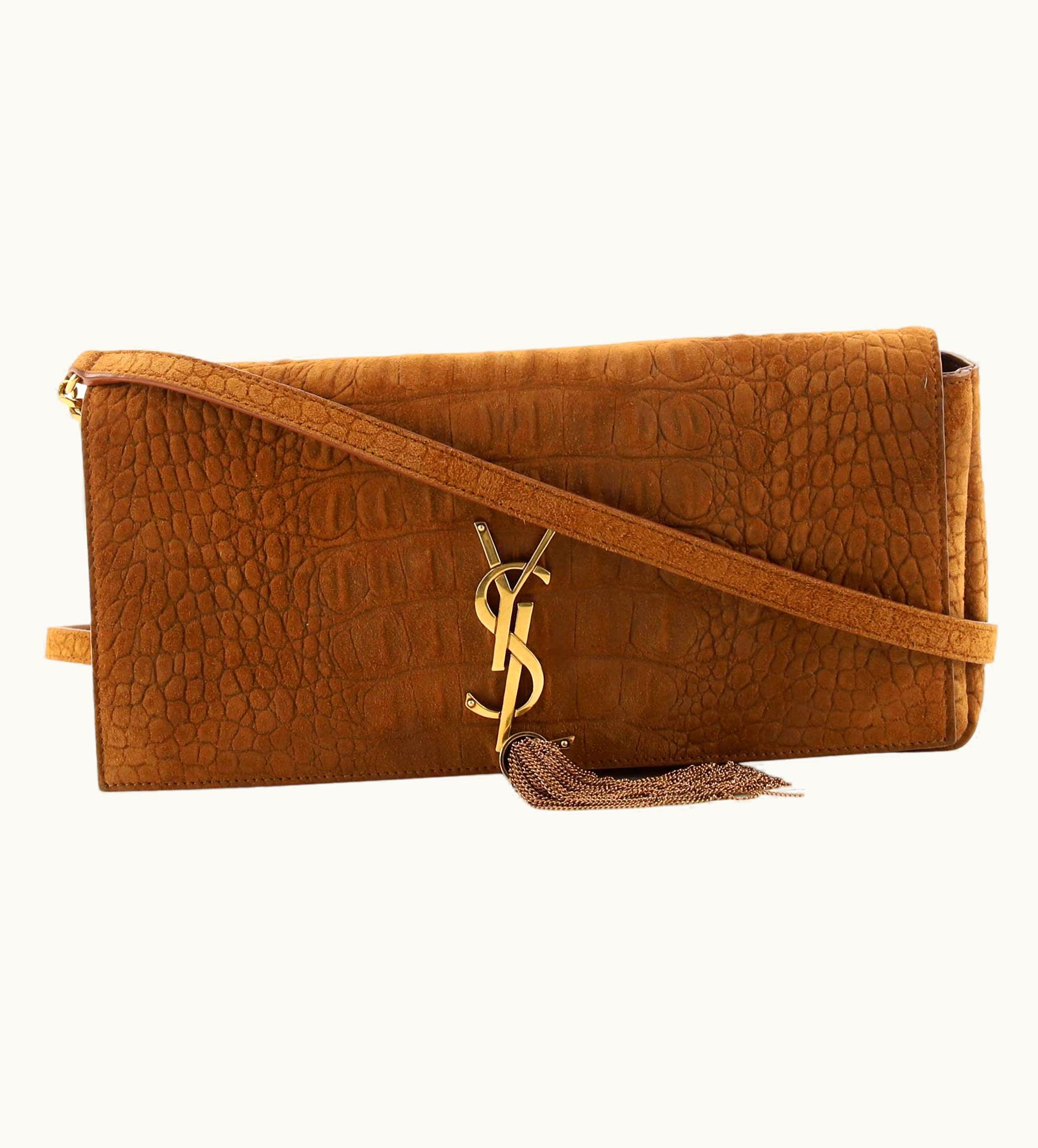 Saint Laurent Saint Laurent Kate 99 Tassel Flap Bag Crocodile Embossed Nubuck Medium