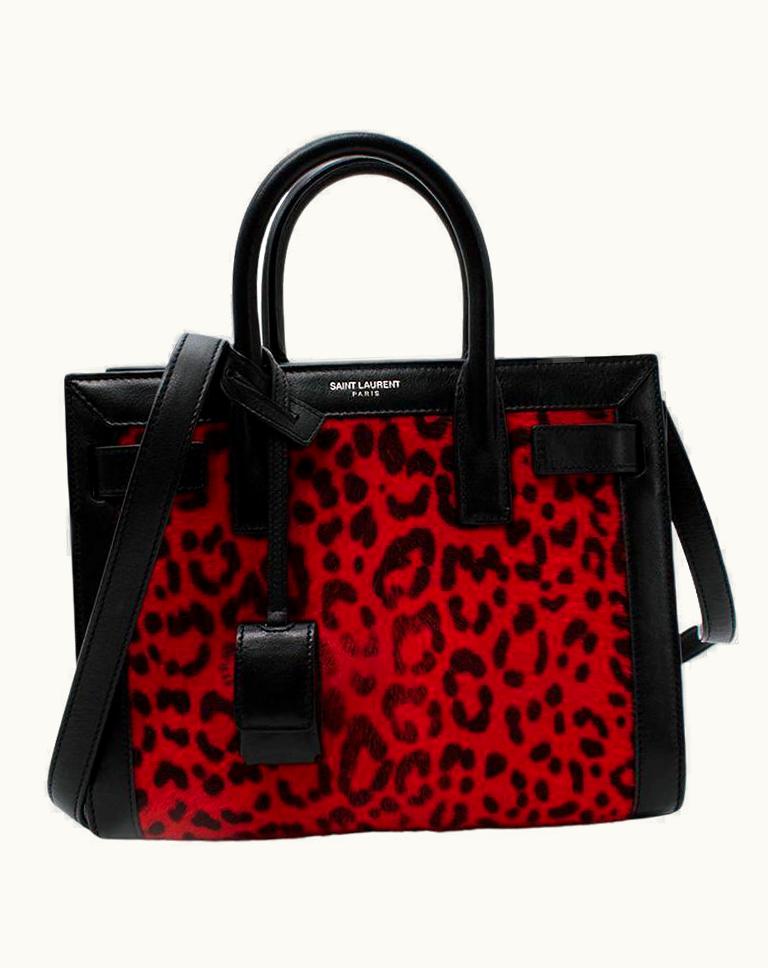 Saint Laurent Saint Laurent Red Leopard Print Calf Nano Sac Du Jour Bag