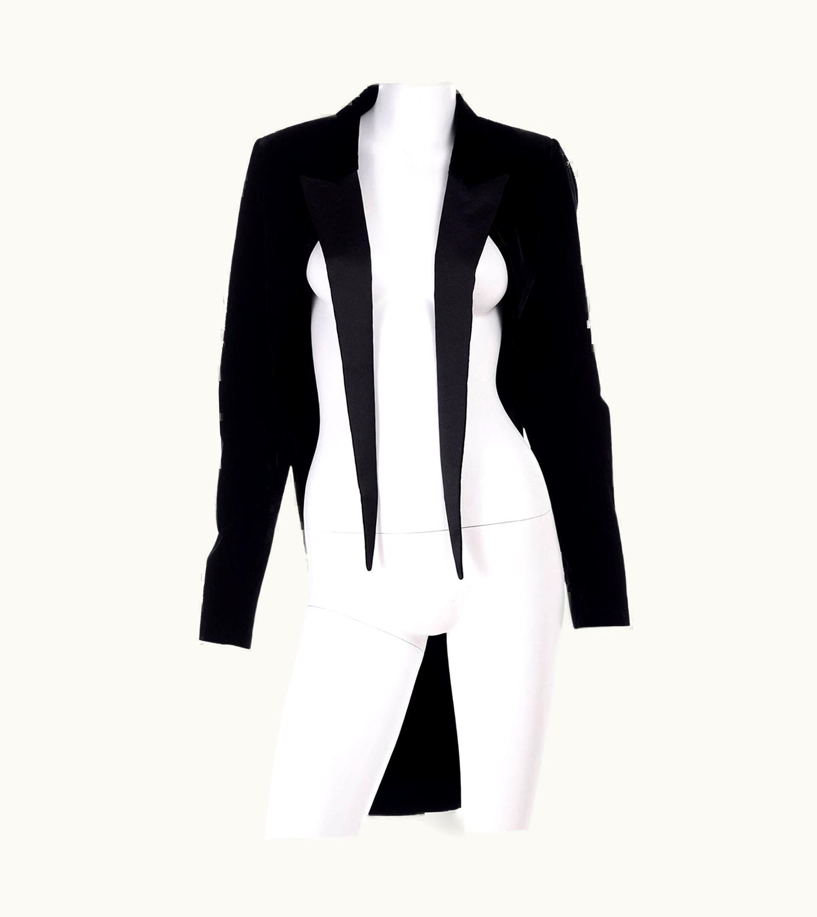 Saint Laurent Saint Laurent Black Velvet & Satin Tuxedo Jacket With Tails & Flyaway Panels