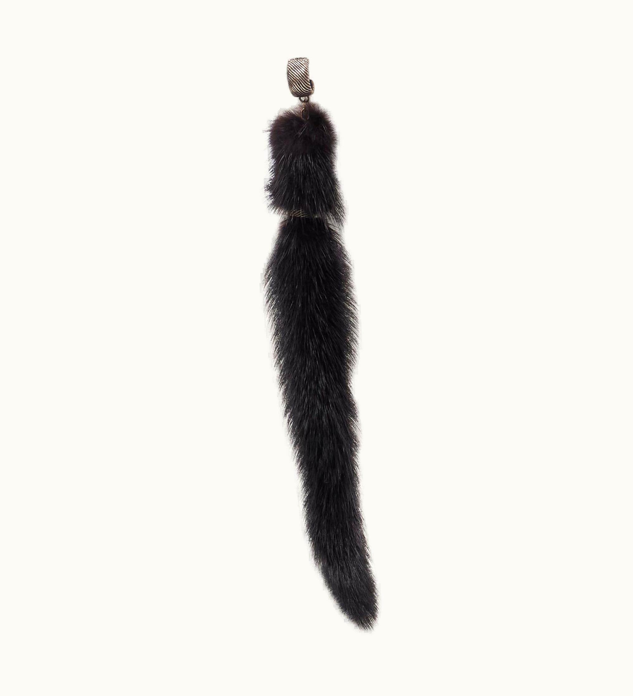 Saint Laurent Saint Laurent Runway Black Mink Fur Tassel Pierced Statement Earring