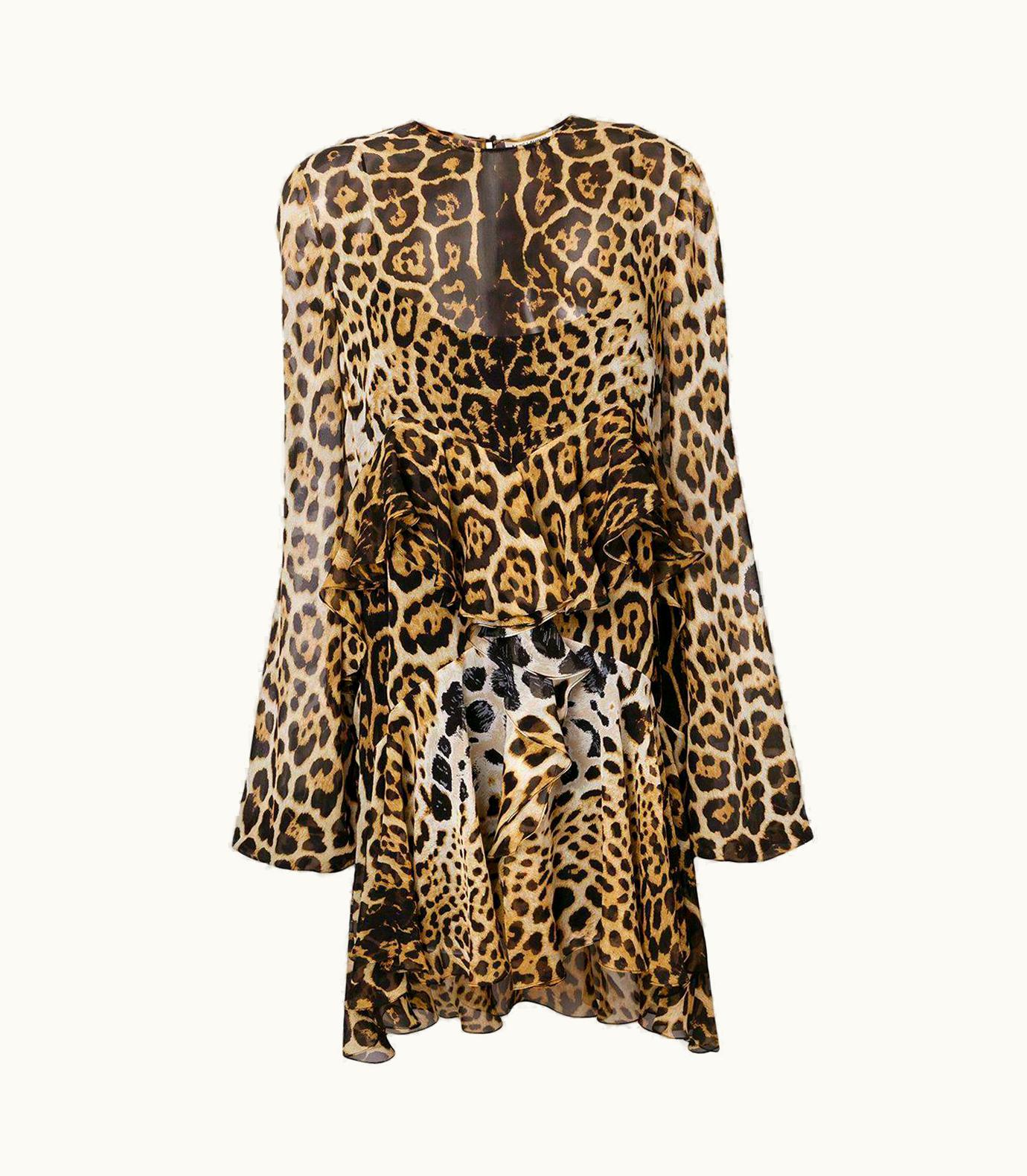 Saint Laurent Saint Laurent Tiered Leopard Print Silk Chiffon Mini Dress