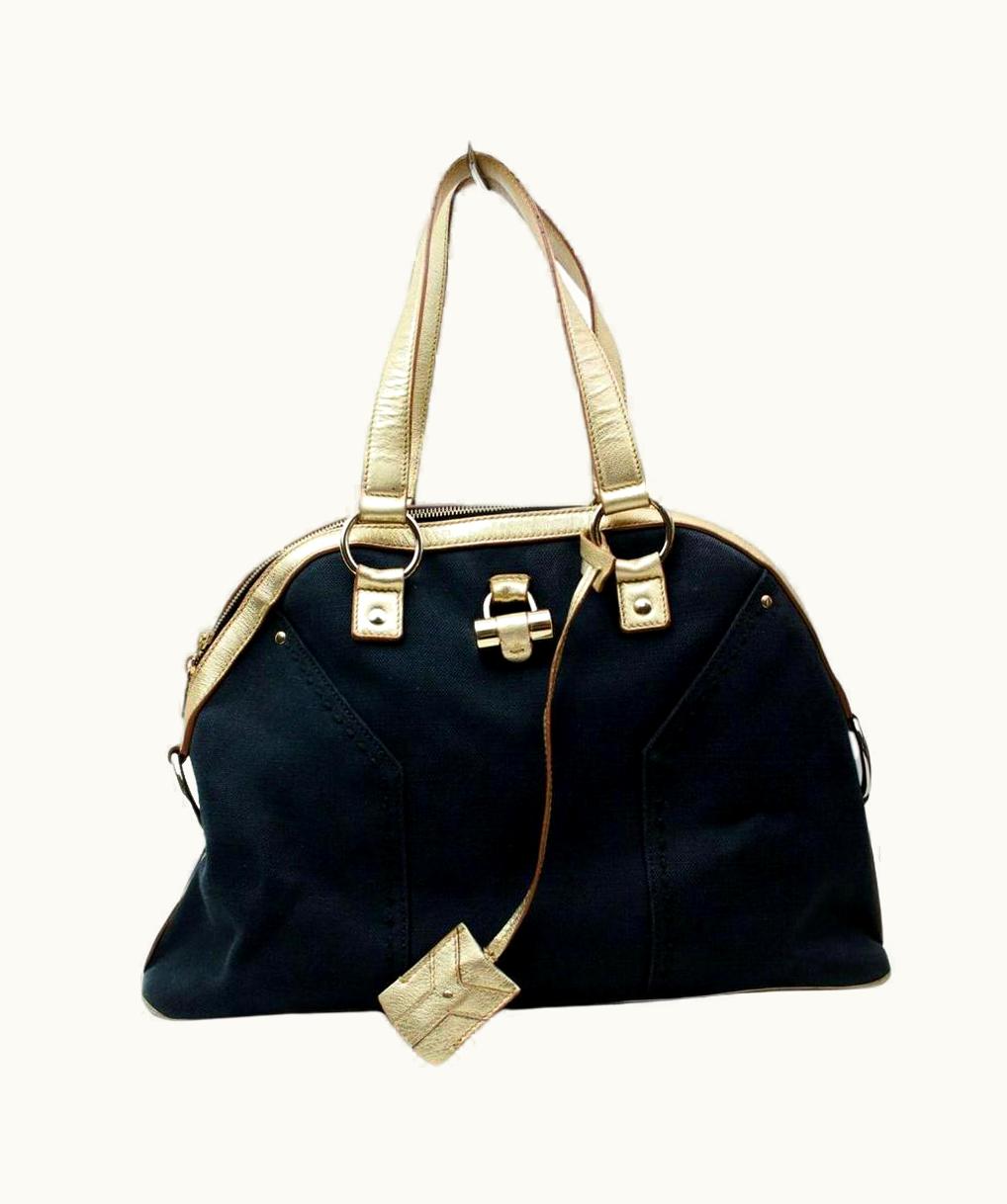 Saint Laurent Saint Laurent Muse Gold Dome 872390 Navy Blue Canvas Tote