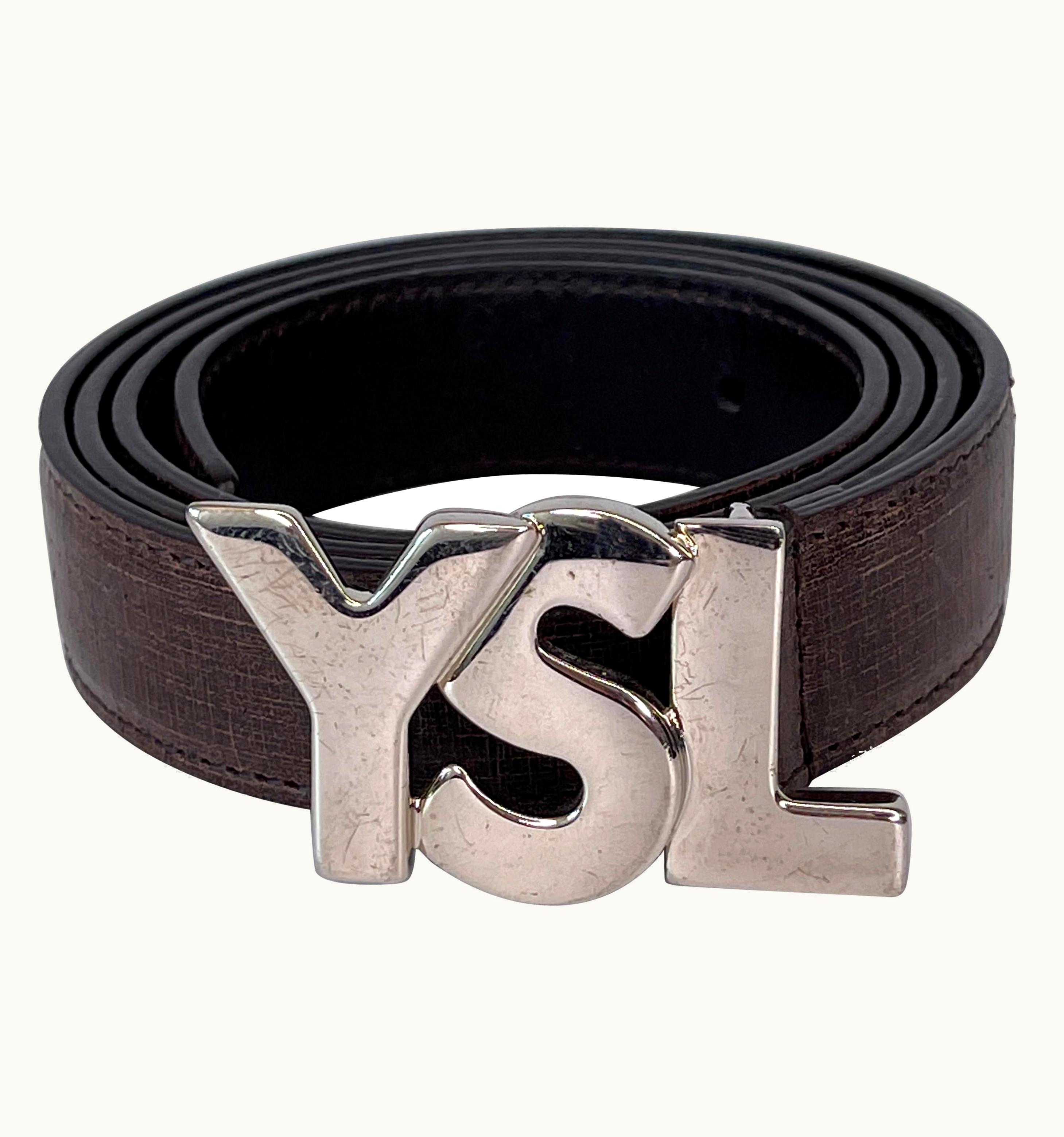 Saint Laurent Saint Laurent Brown Belt S/S YSL Silver Logo Buckle (5/34)