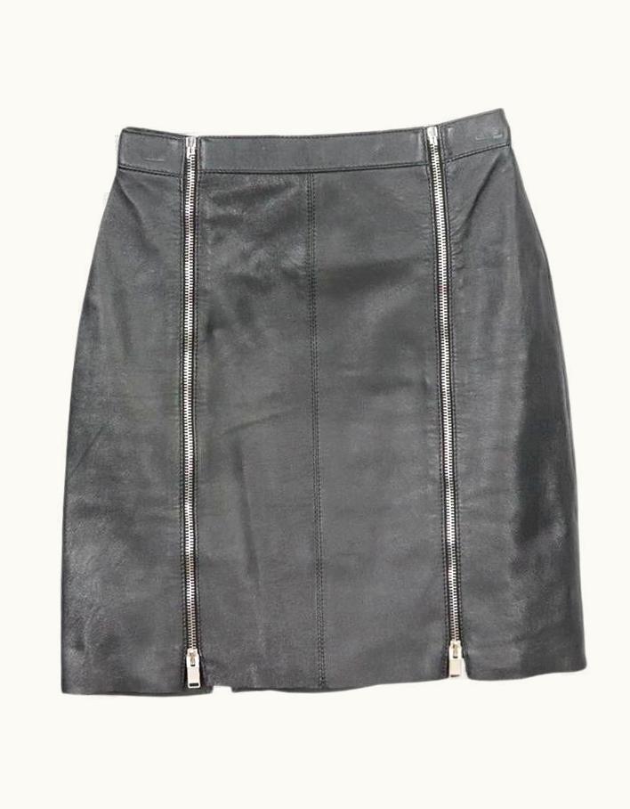 Saint Laurent Saint Laurent Zip Detailed Leather Mini Skirt Uk