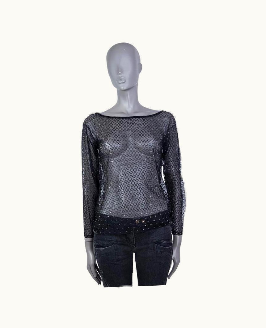 Saint Laurent Saint Laurent Black Mesh Bead Embellished Sheer Shirt