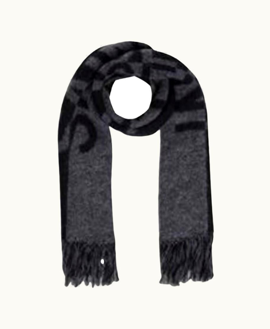 Saint Laurent Saint Laurent Black Two Tone Knitted Logo Wool Scarf